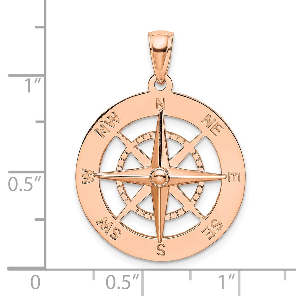 14K Rose Gold Nautical Compass Pendant Necklace with White Needle - Perfect for Travel Lovers & Outdoor Adventures