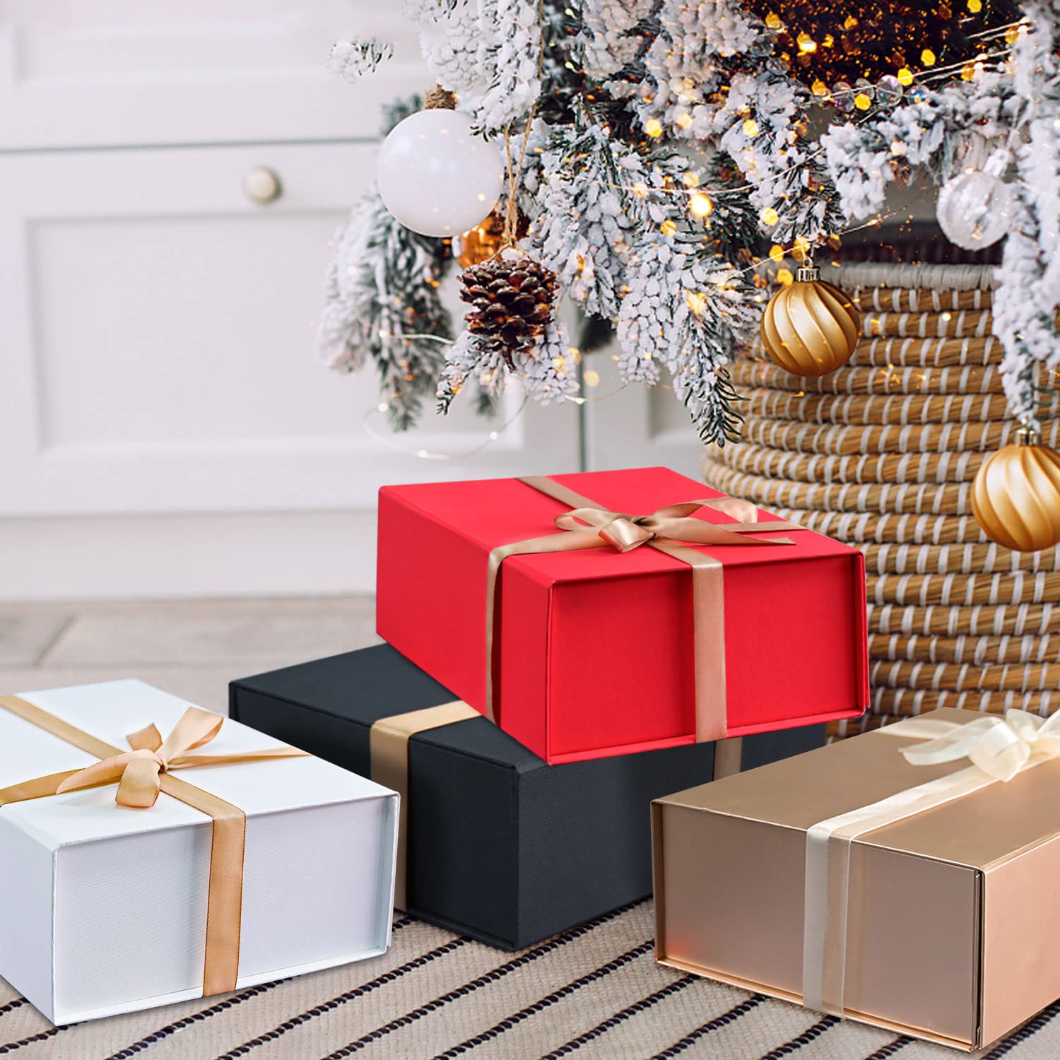 Christmas Gift Box Set with Lids - 5 Pack White Gift Boxes (13x10x4.7in) for Wedding & Anniversary Gifts