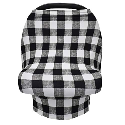 Baby Boys & Girls Floral Cartoon Letter Printed Car Seat Cover - Nursing & Breastfeeding Cover for Shopping Cart, High Chair, Stroller - Black Plaid Design | Perfect for On-the-Go Parents & Outdoor Activities