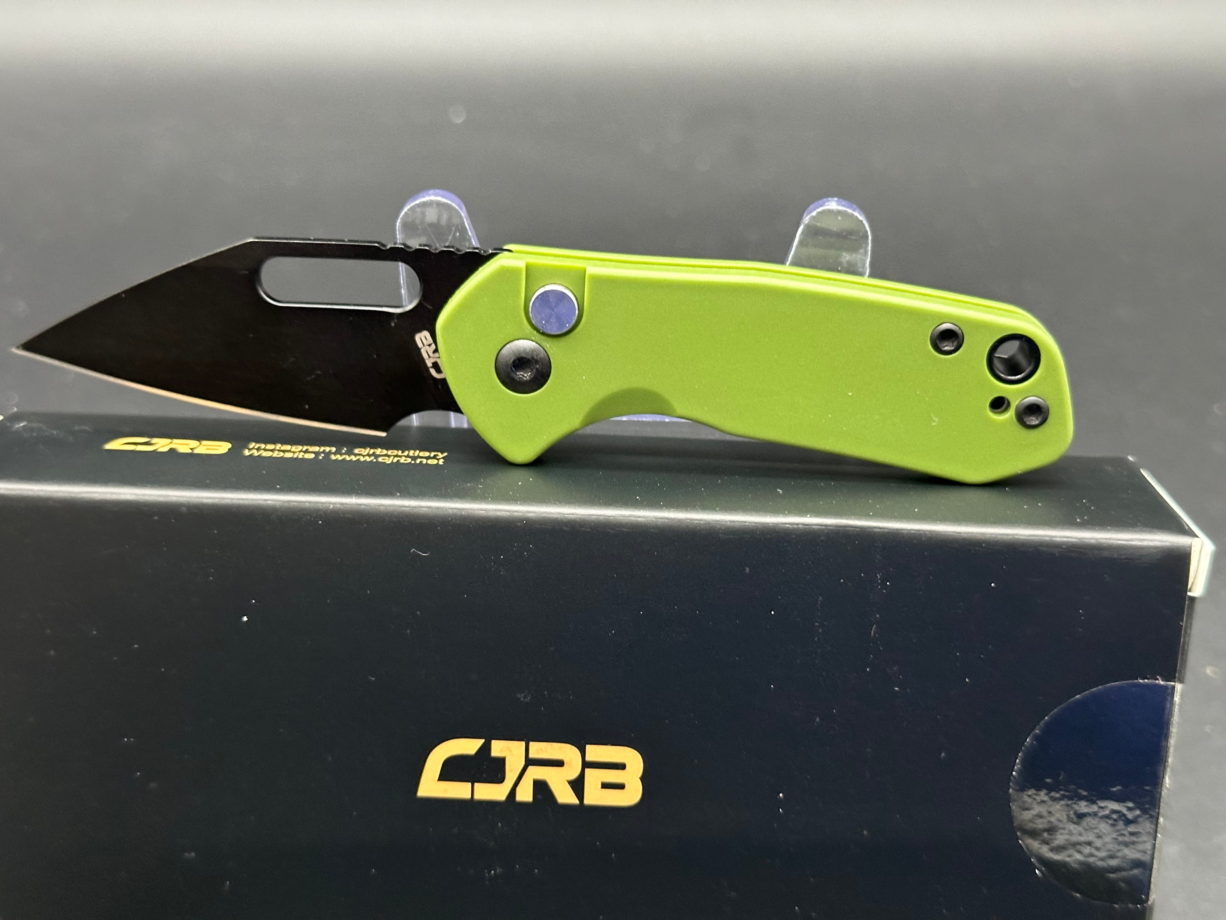 CJRB Mini Pyrite Pocket Knife - D2 Steel Blade, Green G10 Handle - EDC Folding Knife for Camping, Hiking & Everyday Carry