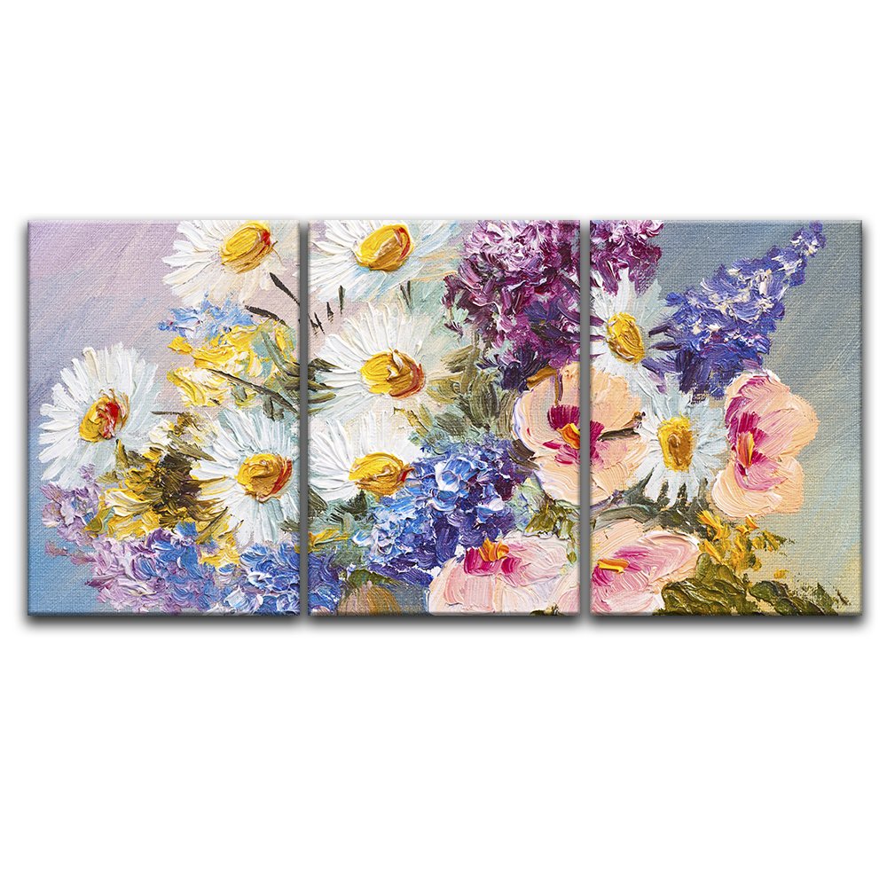 Wall26 3-Panel Floral Canvas Wall Art - Oil Painting Style Flower Giclee Print, Gallery Wrapped Modern Home Decor (16