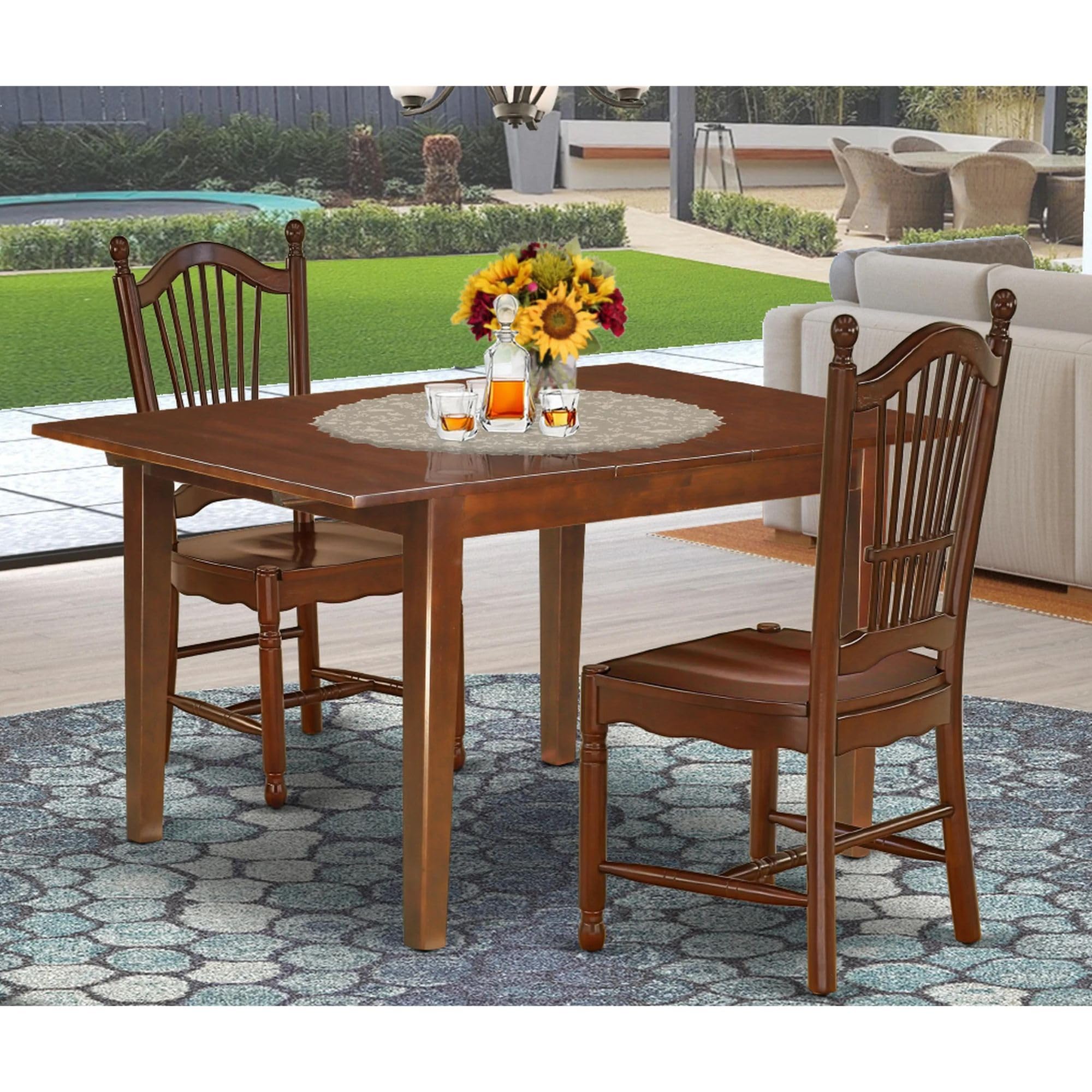 Modern 3-Piece Dining Table Set with Butterfly Leaf & 2 Chairs - 36x54 Inch Mahogany Wood Rectangle Table for Kitchen, Dining Room & Small Spaces | East West Furniture MLDO3-MAH-W