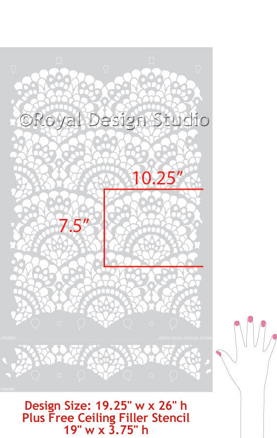 Spanish Lace Scallop Wall Stencil - DIY Home Decor Painting Template for Walls, Furniture & Crafts | Perfect for Bedroom, Nursery & Living Room Accent Walls