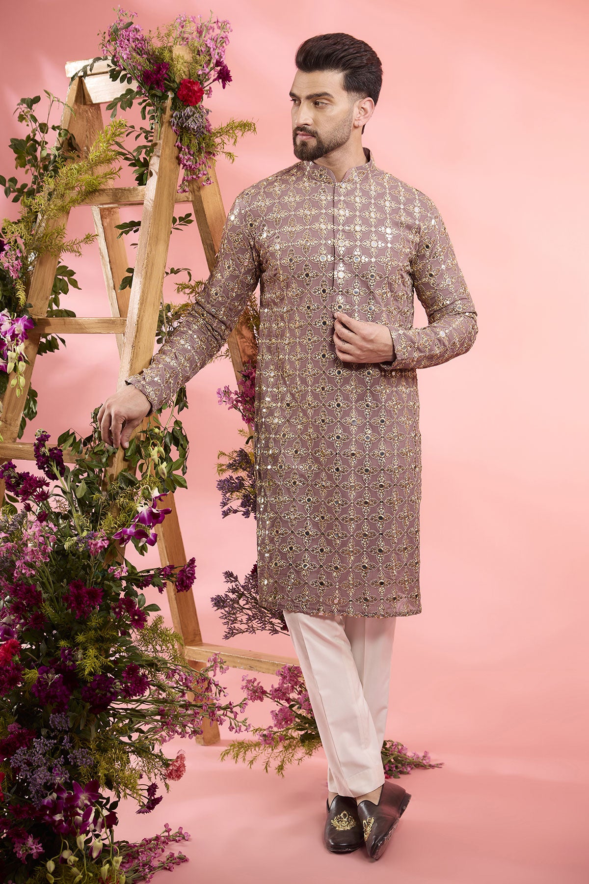 Elegant Plum Purple Georgette Kurta with Mirror Work Embroidery | Indian Ethnic Wear for Women | Perfect for Festivals, Weddings & Special Occasions