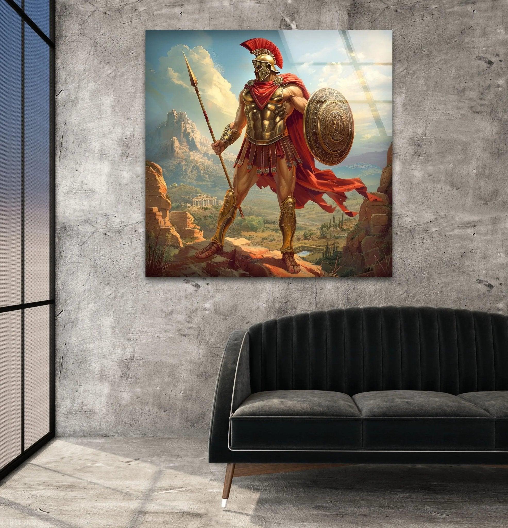 Ancient Gladiator Glass Wall Art - Handmade Roman Warrior Mosaic for Home & Office Decor - Perfect for Living Room, Bedroom, or Office Wall Display