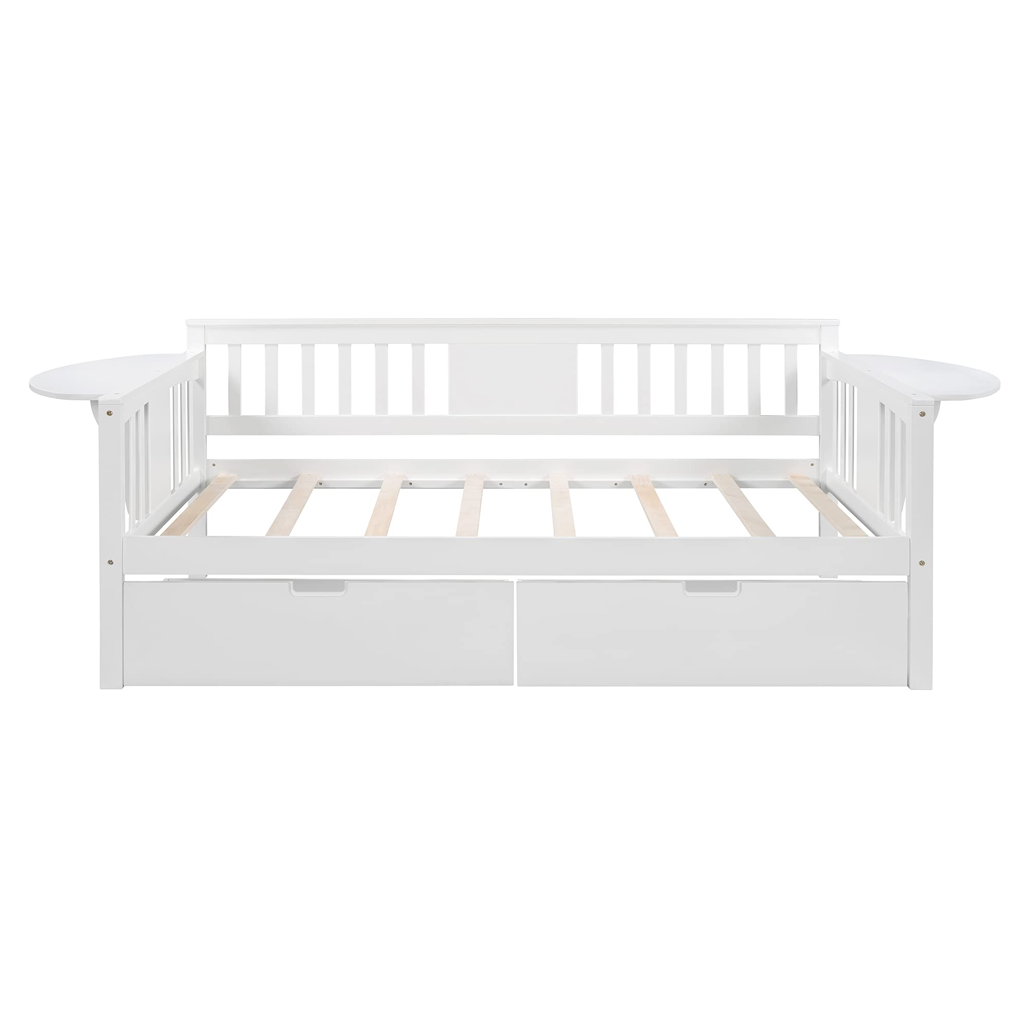 White Wood Daybed with 2 Storage Drawers & Side Table - Twin Size Sofa Bed with Wood Slat Support (No Box Spring Needed) - Easy Assembly for Bedroom, Guest Room or Living Room - Perfect for Small Spaces & Overnight Guests