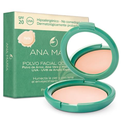 Ana Maria Makeup Cosmetics | Rice & Aloe Vera Compact Face Powder with SPF 20 UVA Protection | Pressed Powder Makeup 0.5oz-14g (Pearl Shade) for Daily Sun Protection & Flawless Matte Finish - Perfect for Office, Travel & Touch-Ups