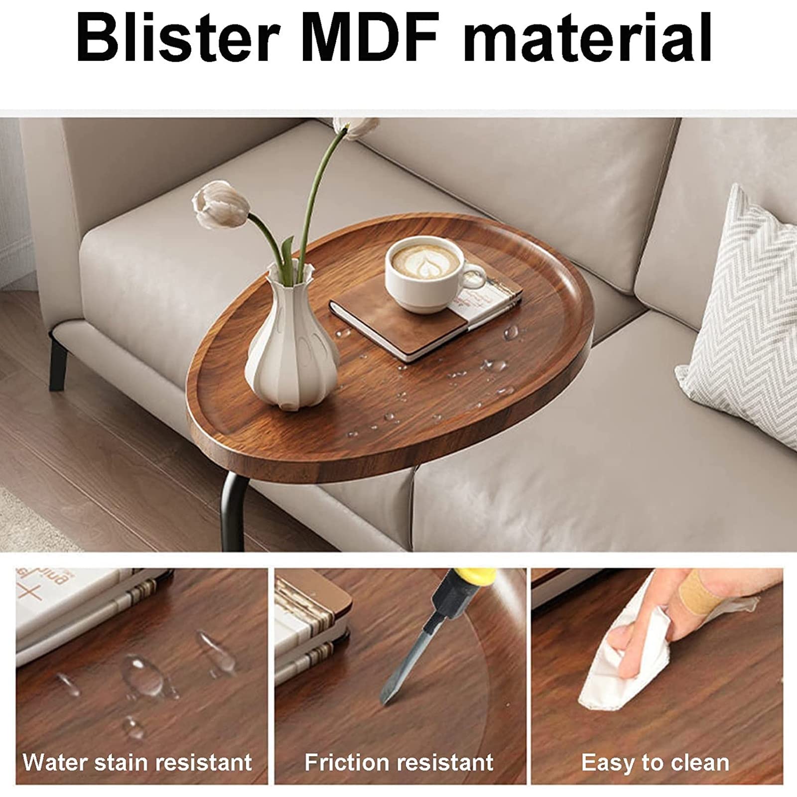 Small Oval Coffee Table - C-Shaped End Table for Sofa, Living Room, Bedroom & Office - Multi-Functional Laptop Desk & Dining Table (45x30x70cm, Black) - Perfect for Small Spaces, Balcony & Home Decor