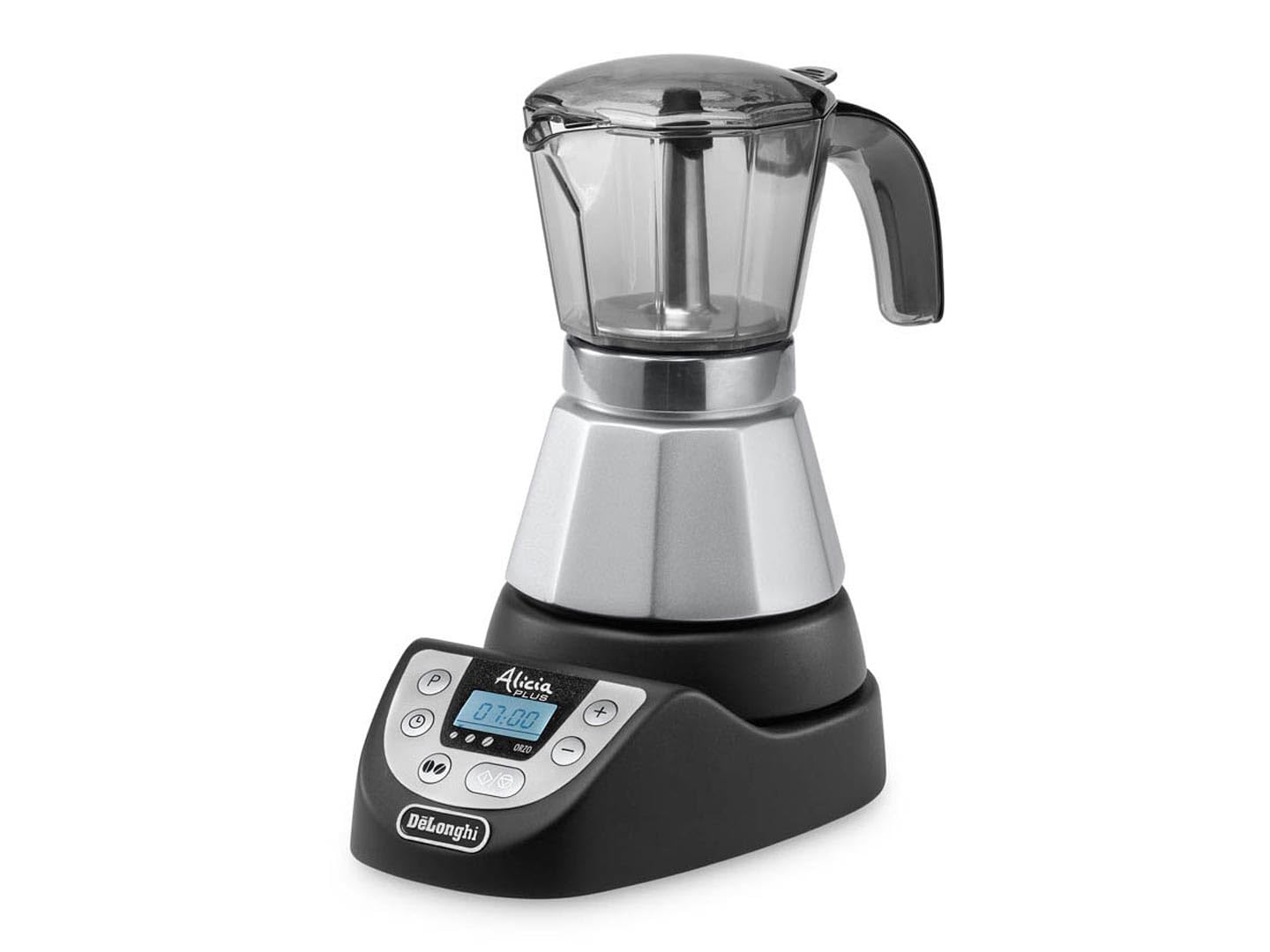 De'Longhi EMKP42.B Alicia PLUS Electric Moka Pot Coffee Maker - 450W, 2-4 Cups, Black/Silver Plastic - Perfect for Home & Office Espresso Brewing