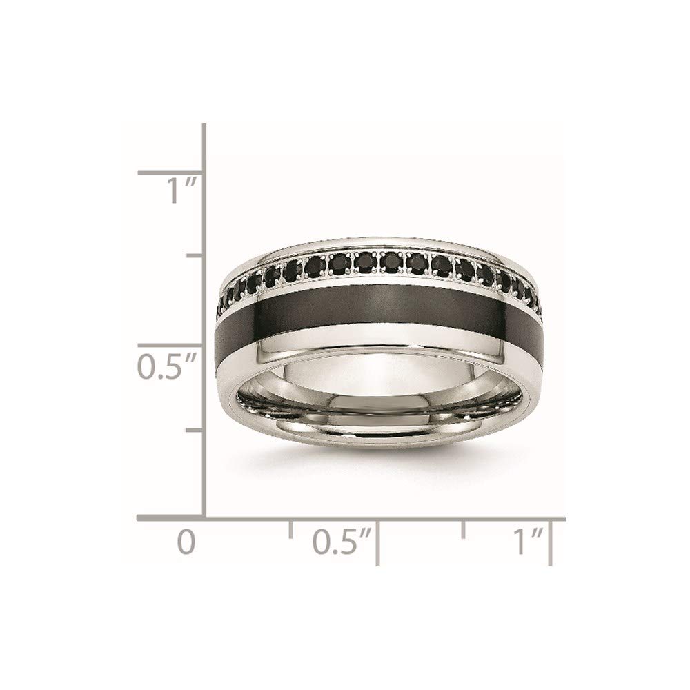 Stainless Steel Black Ceramic Inlay Cubic Zirconia 9mm Women's Wedding Band Ring - Elegant Bridal Engagement Ring for Her, Perfect Gift for Anniversaries, Valentine's Day & Special Occasions