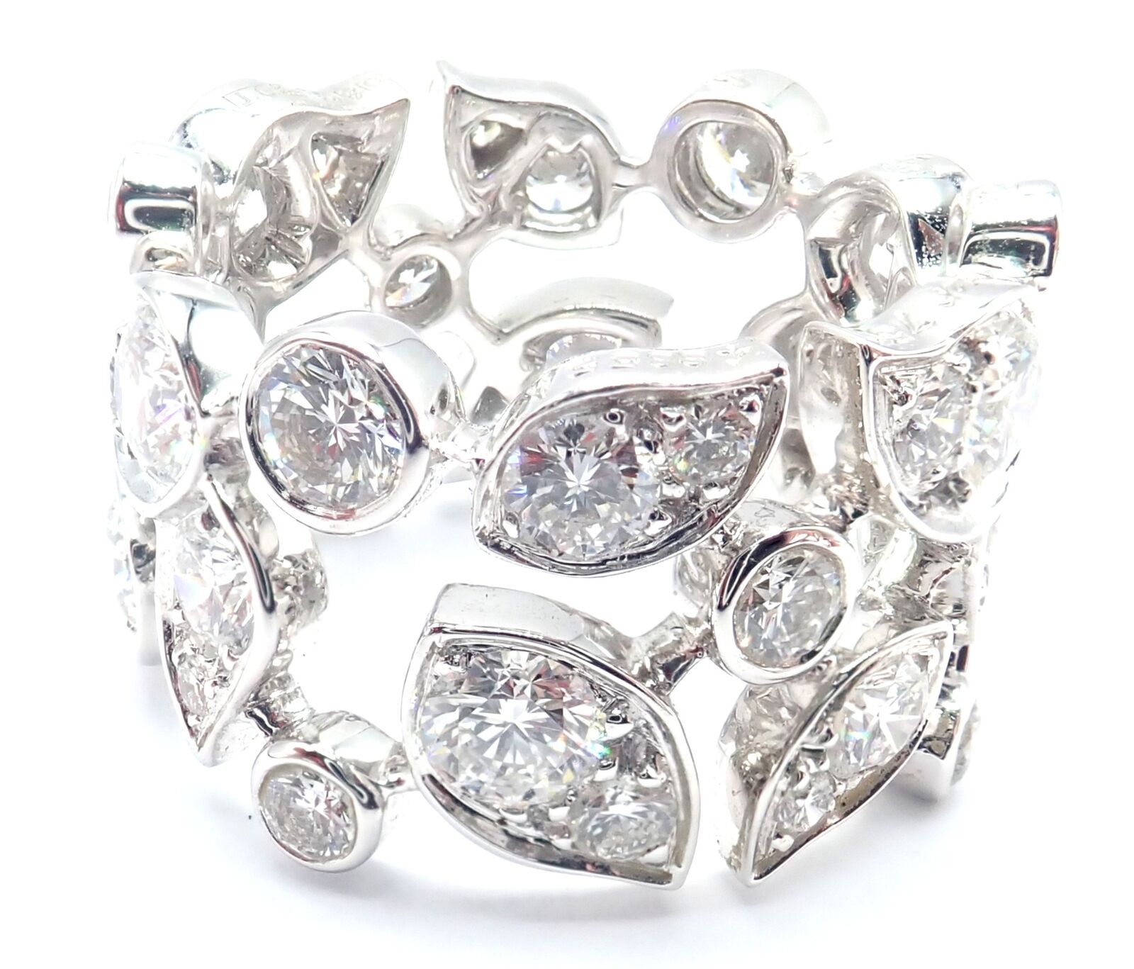 Authentic Cartier 18K White Gold Diamond Leaf Wide Band Ring Size 7 (US) - Luxury Wedding Band, Anniversary Gift for Her, Perfect for Special Occasions & Everyday Elegance