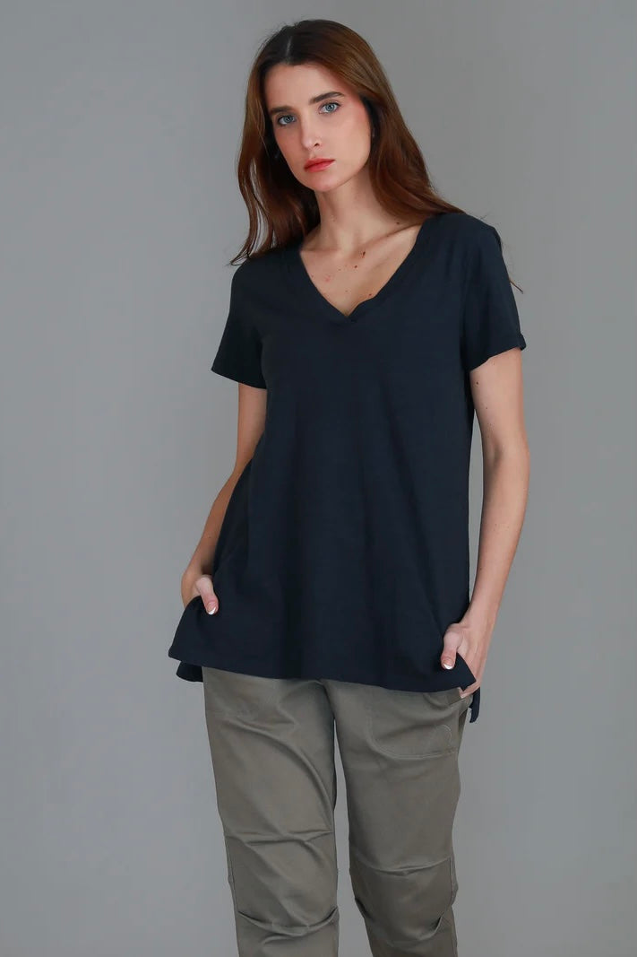 Frankie V Neck Tee for Women - Soft Cotton Casual T-Shirt with Stylish Ink Print | Perfect for Everyday Wear, Outings & Layering