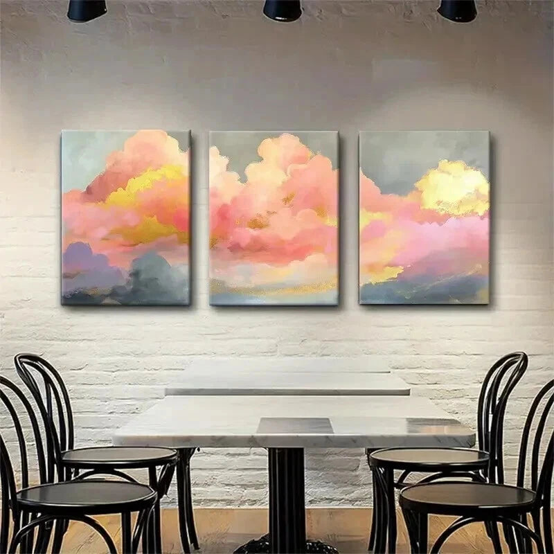 3-Piece Abstract Cloud Landscape Pink Gold Wall Art Set - Framed Canvas 50x70cm (20x28in) | High Quality Print | 100% Australian Made | Ready to Hang | Perfect for Living Room, Bedroom & Office Decor