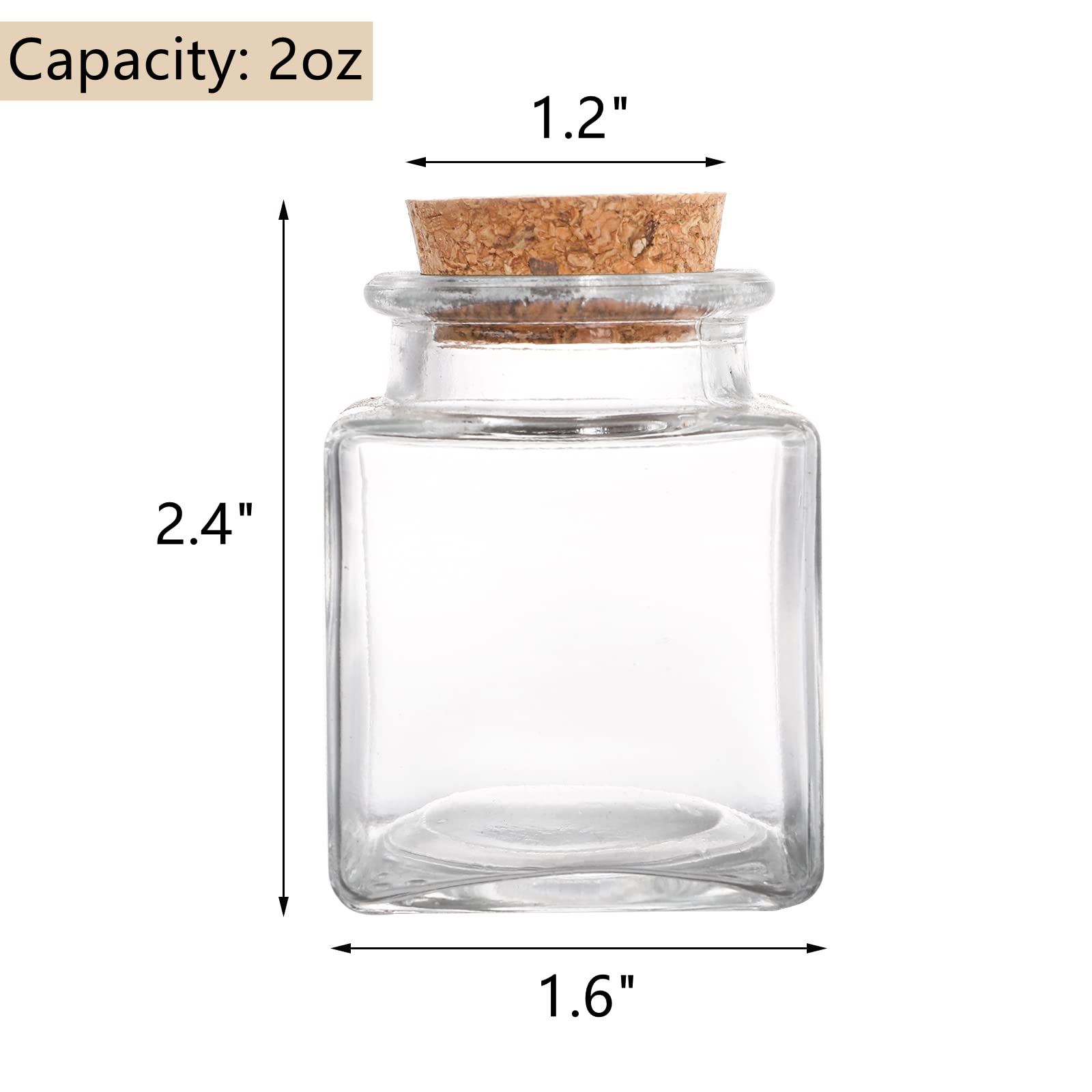20 PCS 2 OZ Glass Favor Jars with Cork Lids - Mini Square Vials for Herb Storage, Spices, Tea, Candy & DIY Crafts - Perfect for Wedding Favors, Party Gifts & Potion Making