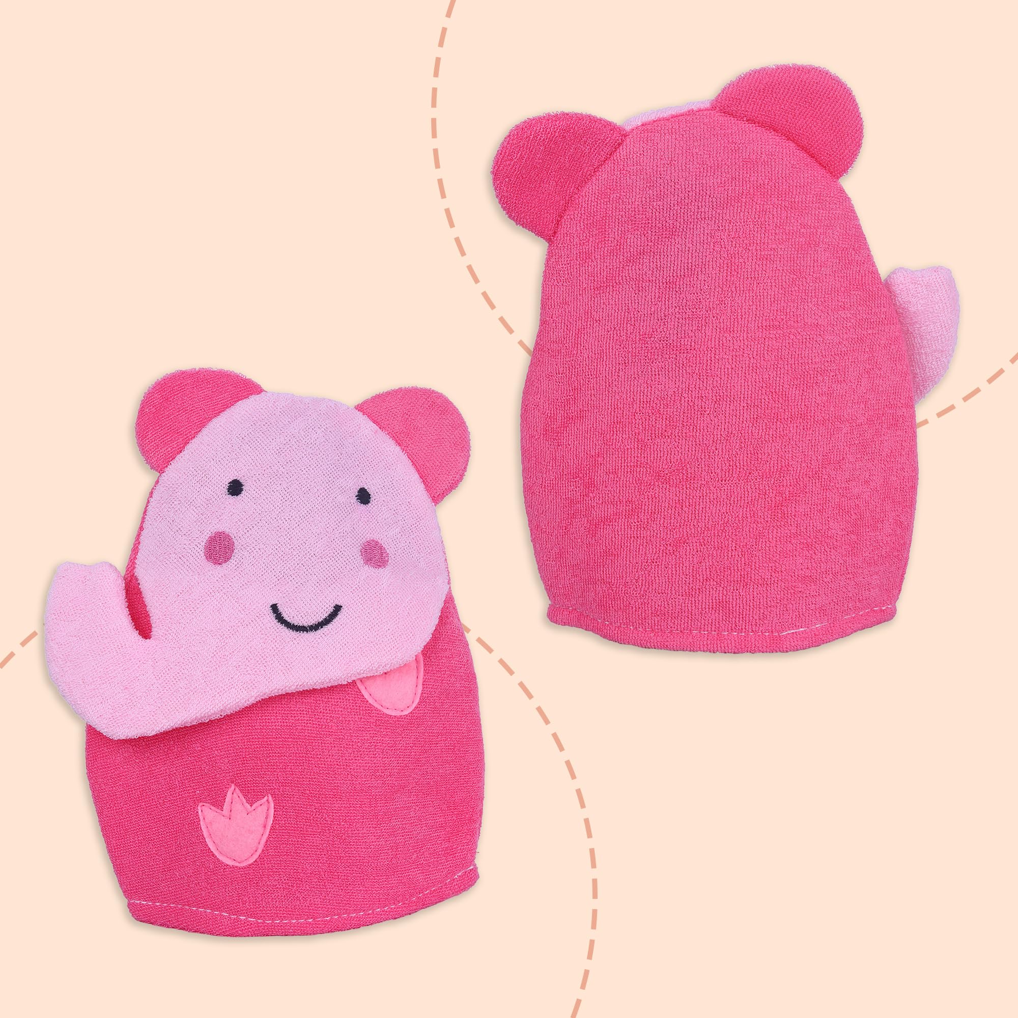 BabyMoo Pink Elephant Hand Puppet Wash Mitt for Kids - Soft Terry Cloth Scrubber for Bath Time Fun