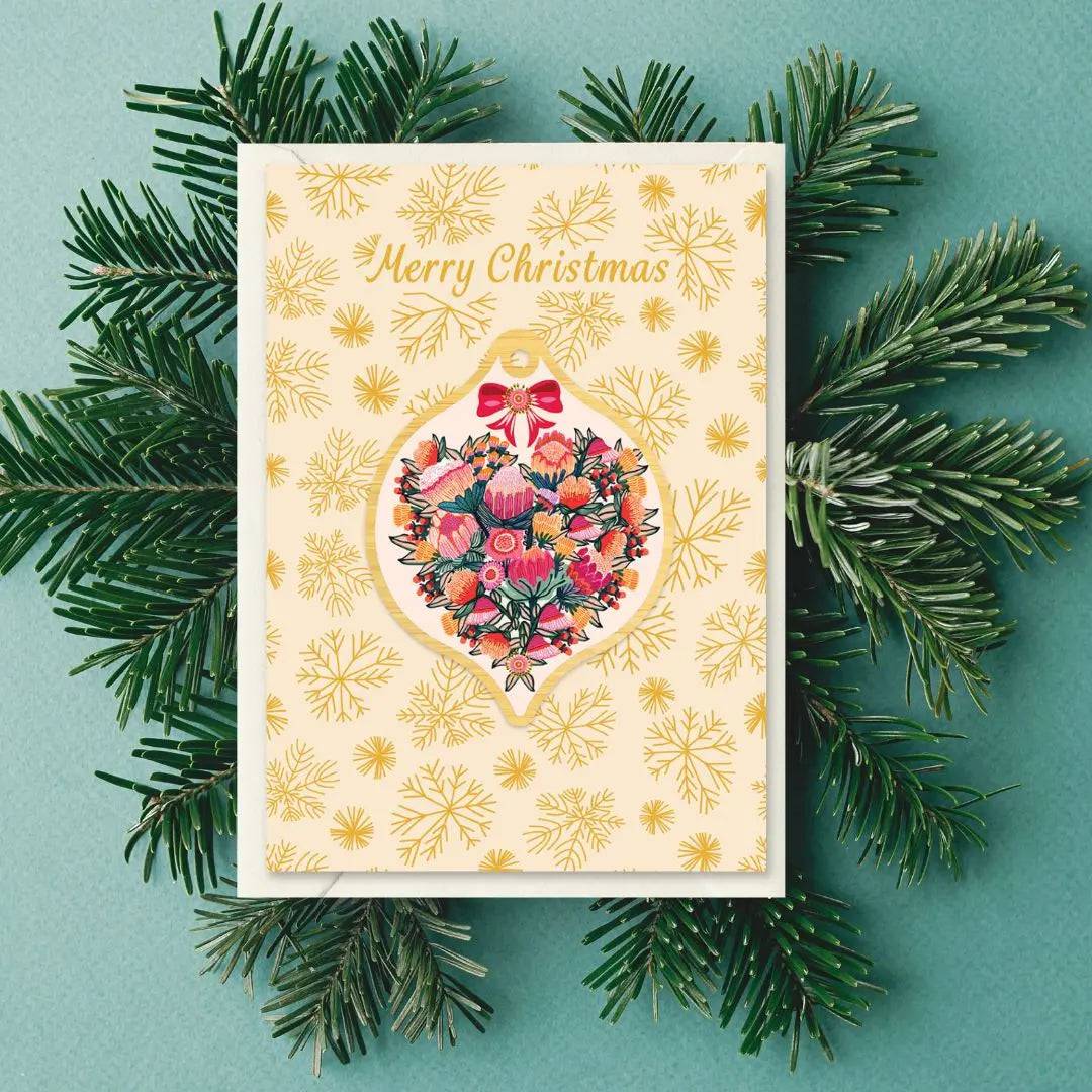 Beautiful Heart of Flowers Australian Christmas Card & Bauble - Perfect for Holiday Greetings, Tree Decorations, and Festive Gift Giving