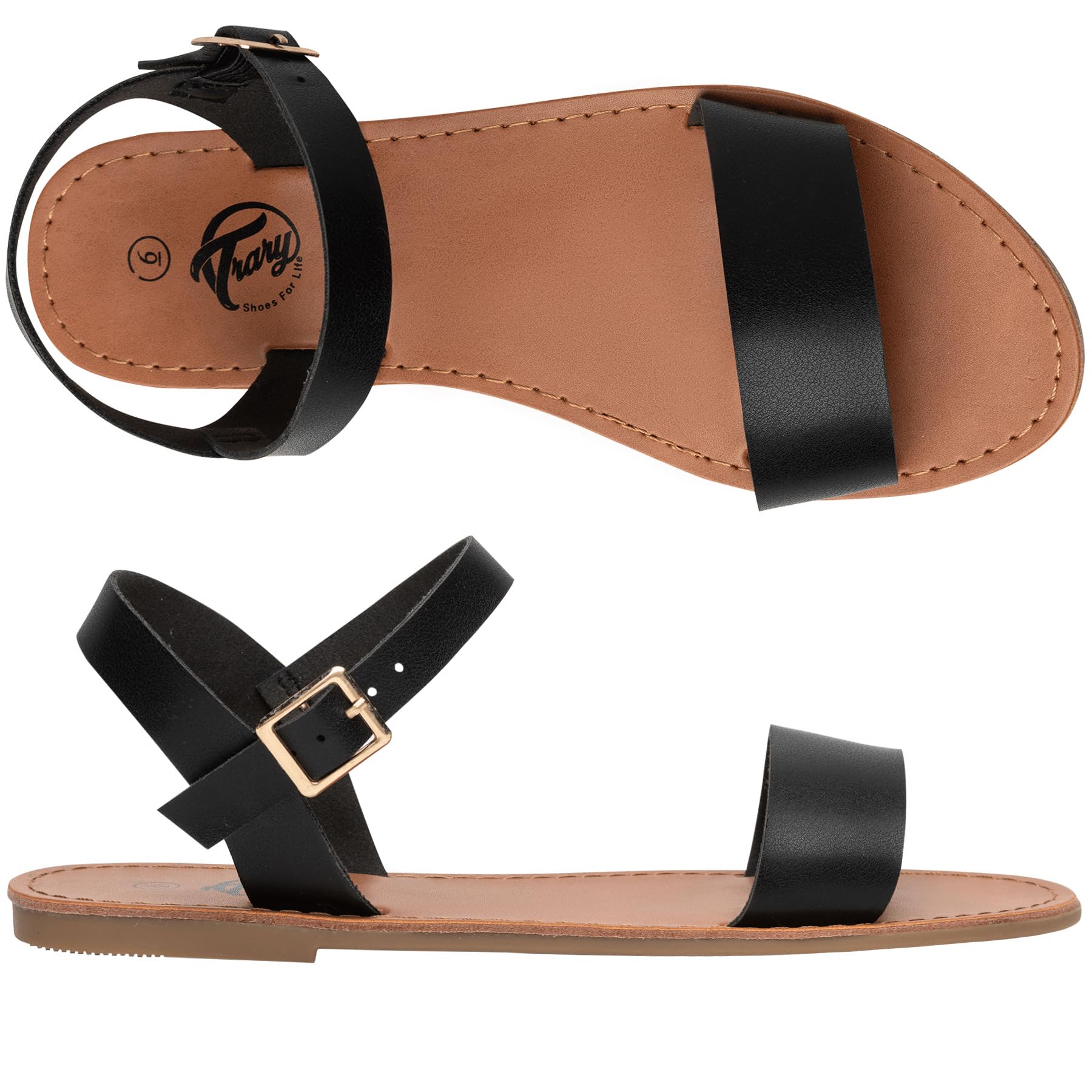 Stylish Women's Leather Gladiator Sandals with Adjustable Metal Buckle - Comfortable Flat Summer Sandals for Weddings, Parties & Casual Wear | Open Toe Two-Tone Design with Ankle Strap