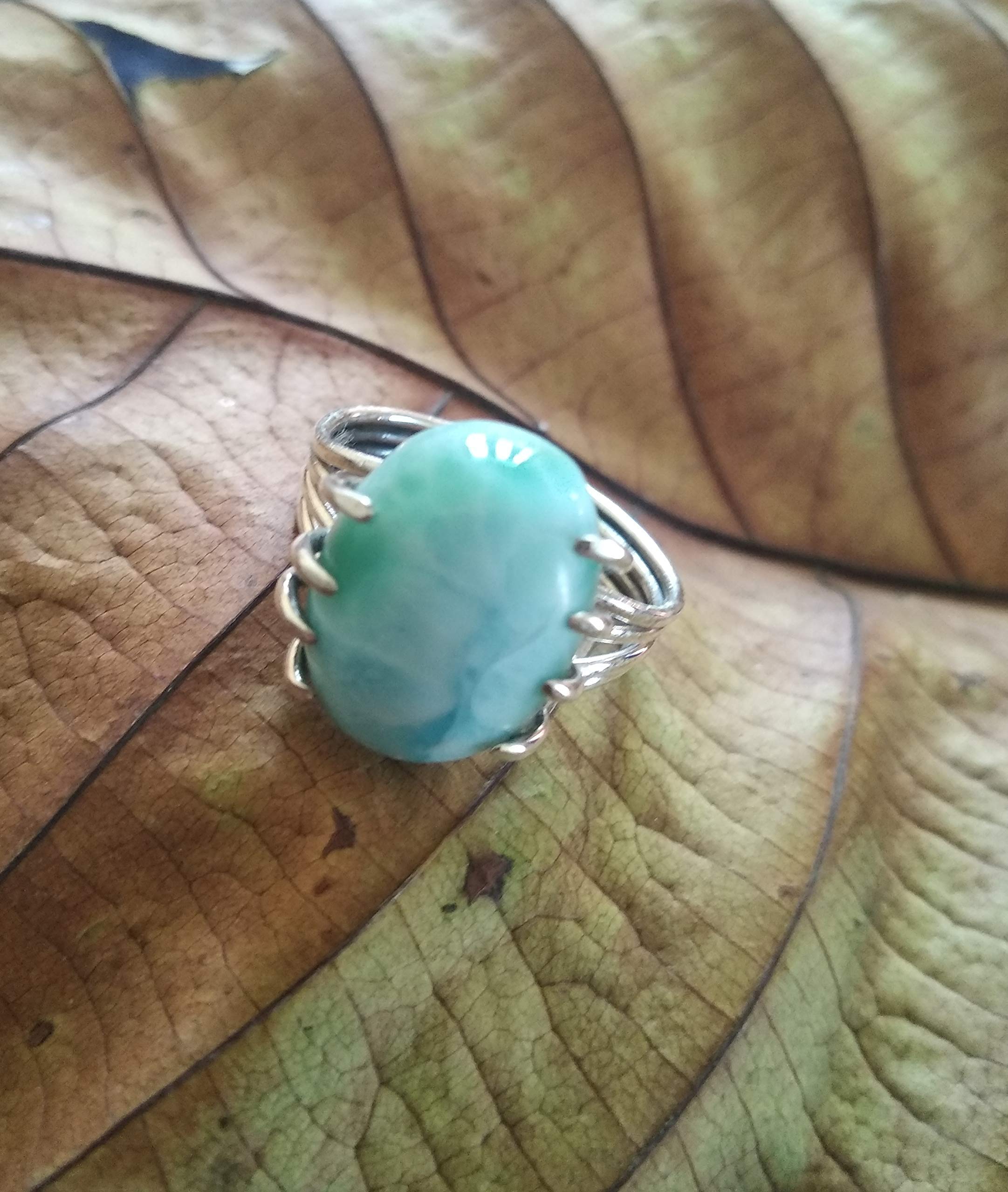 Handmade Sterling Silver Larimar Ring – Natural Blue Larimar Stone Jewelry for Women, Boho Healing Crystal Ring, Dominican Gemstone Bridal Ring | Perfect for Spiritual Healing, Meditation, Wedding & Boho Fashion