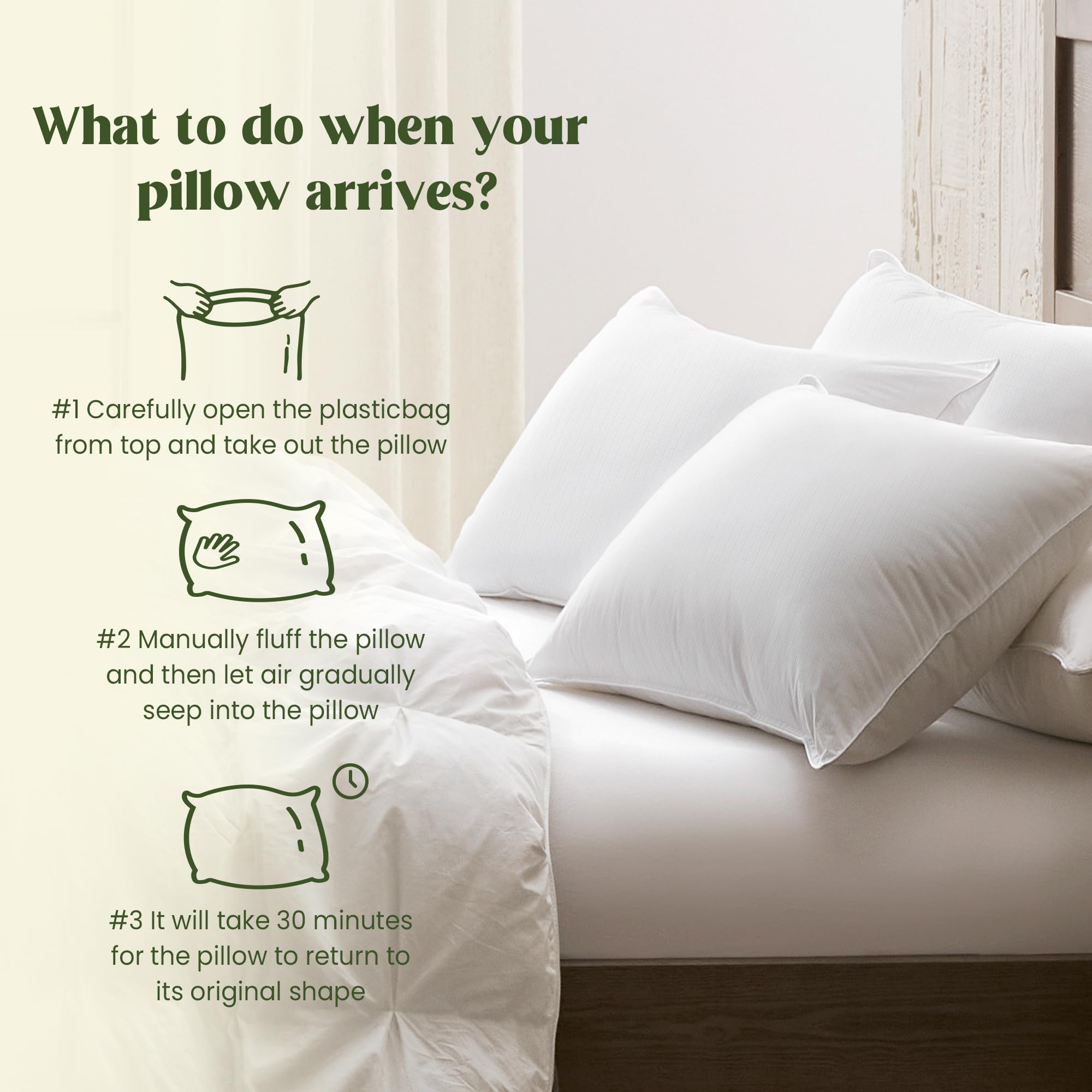 Puredown® Premium Goose Feather Down Pillows Set of 2 - Hotel Quality Bed Pillows for Sleeping with 2 Outer Protectors, Standard/Queen Size - Perfect for Home, Hotel, or Guest Room Comfort