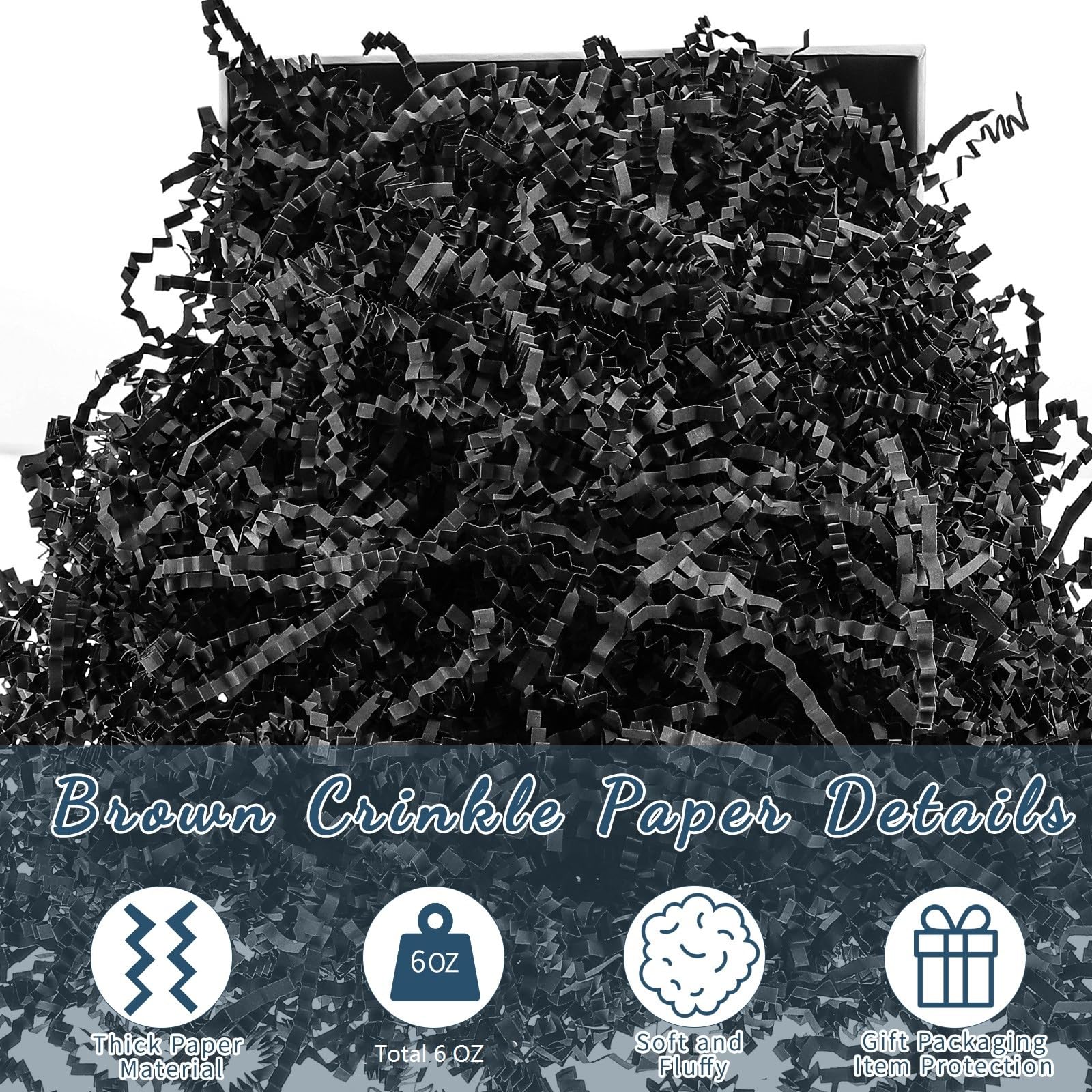 Premium Black Crinkle Cut Paper Shred - 6oz Gift Basket Filler for Birthday, Wedding & Anniversary Decorations | Eco-Friendly Packaging Stuffing for Gift Boxes, Party Favors & Event Decor