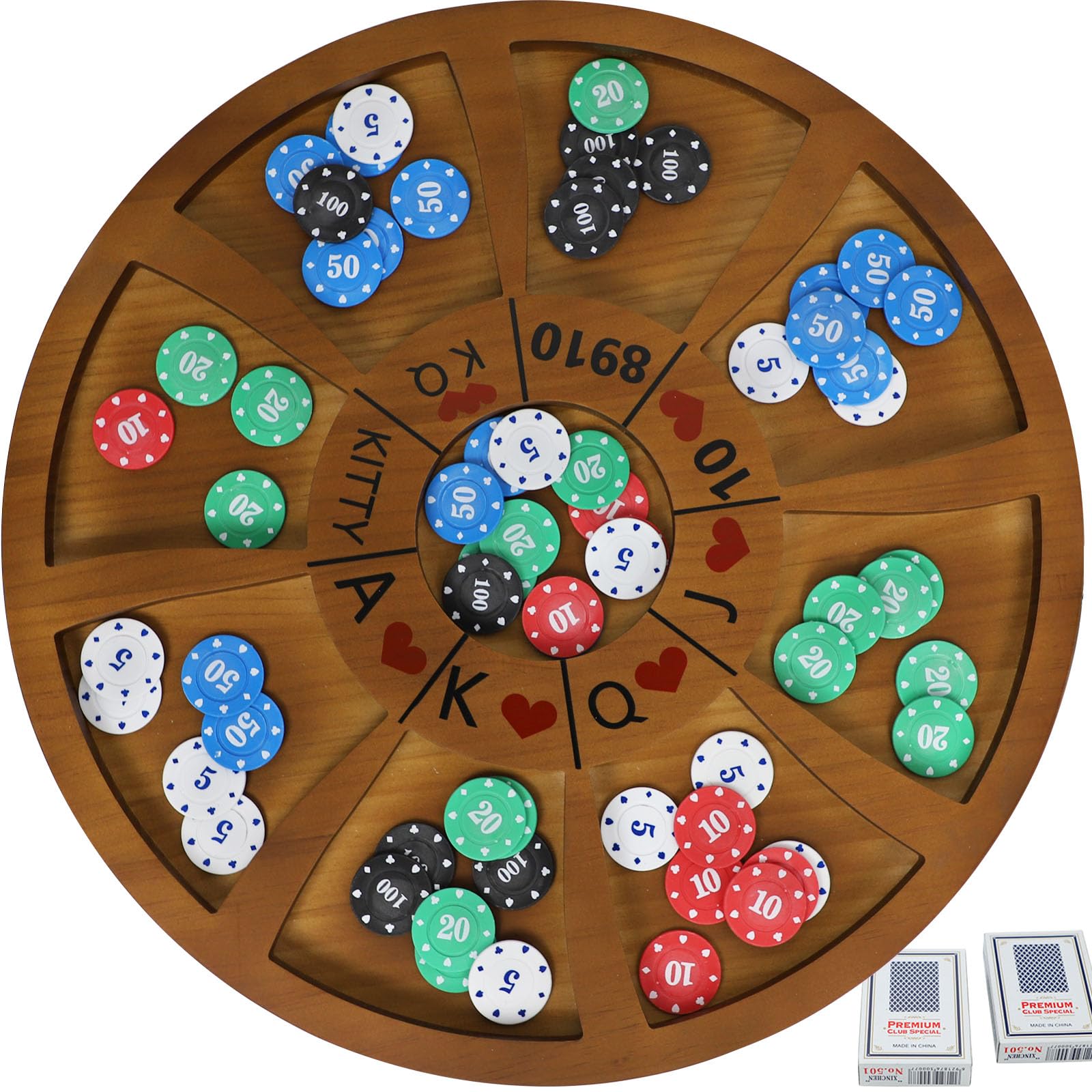 20 Inch Michigan Rummy Deluxe Set - Premium Wooden Tripoley Board Game with 200 Chips | Classic Family Card Game for Adults | Perfect for Poker, Hearts, Rummy & Bluffing | Great for Game Nights, Parties & Family Gatherings