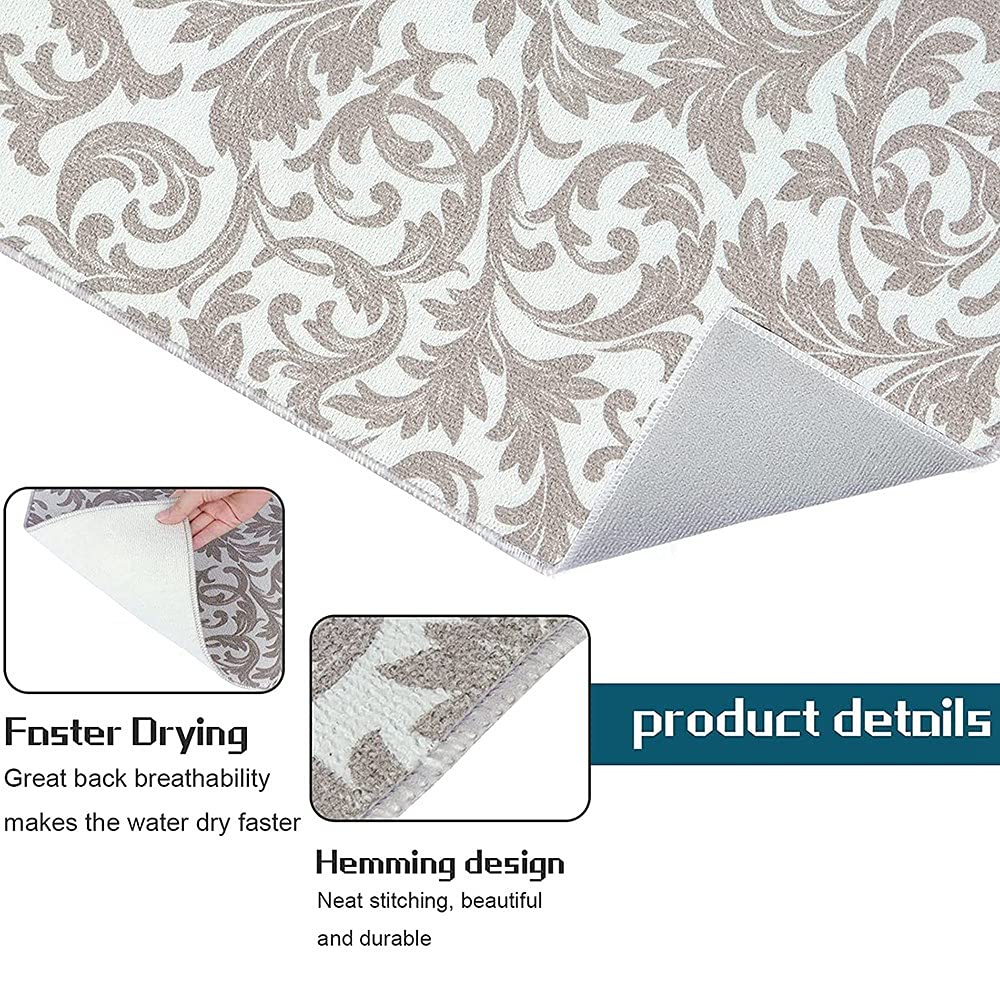 Absorbent Dish Drying Mat - Machine Washable Kitchen Counter Mat (Grey Vine) for Drying Dishes & Utensils