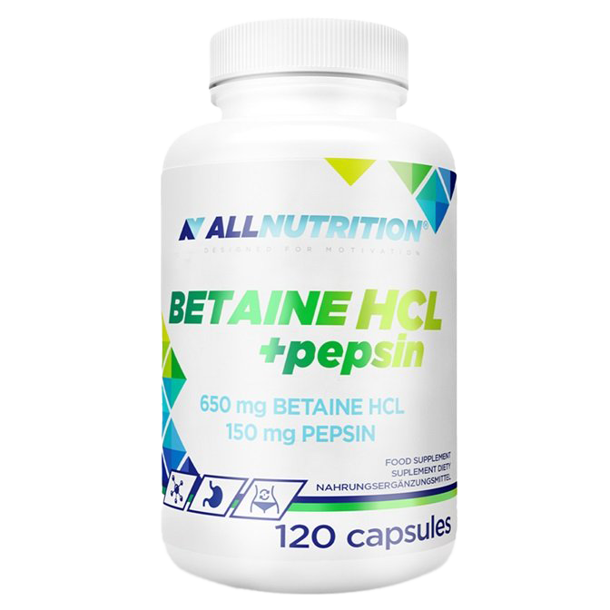 Allnutrition Betaine HCl + Pepsin Supplement – 120 Capsules for Digestive Support | EAN 5902837748474 | Ideal for Gut Health & Protein Digestion