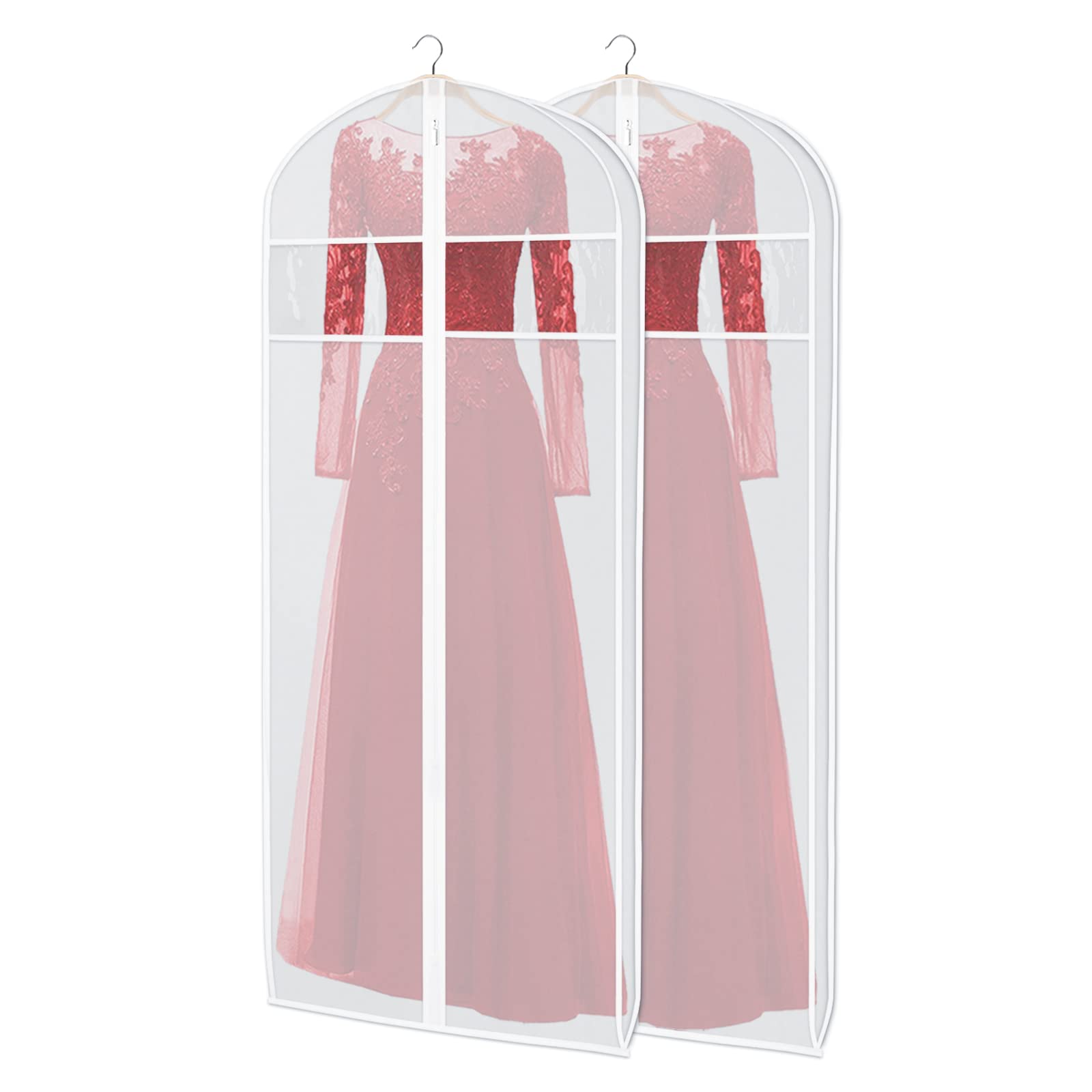 Zilink 60-inch Clear Garment Bags for Storage - Heavy Duty Dress Cover with 3
