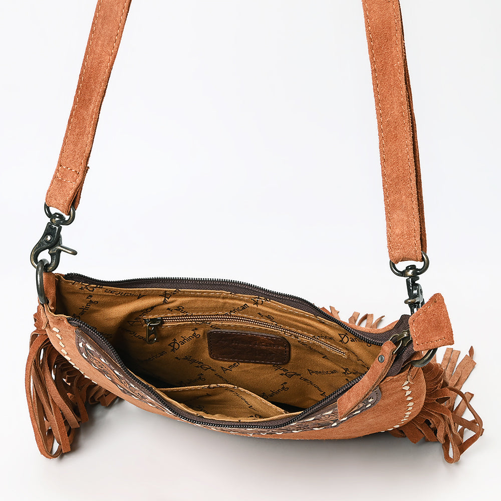 American Darling ADBG1663 Genuine Leather Crossbody Bag for Women - Hand-Tooled Suede Western Purse - Perfect for Casual Outings, Travel & Everyday Use