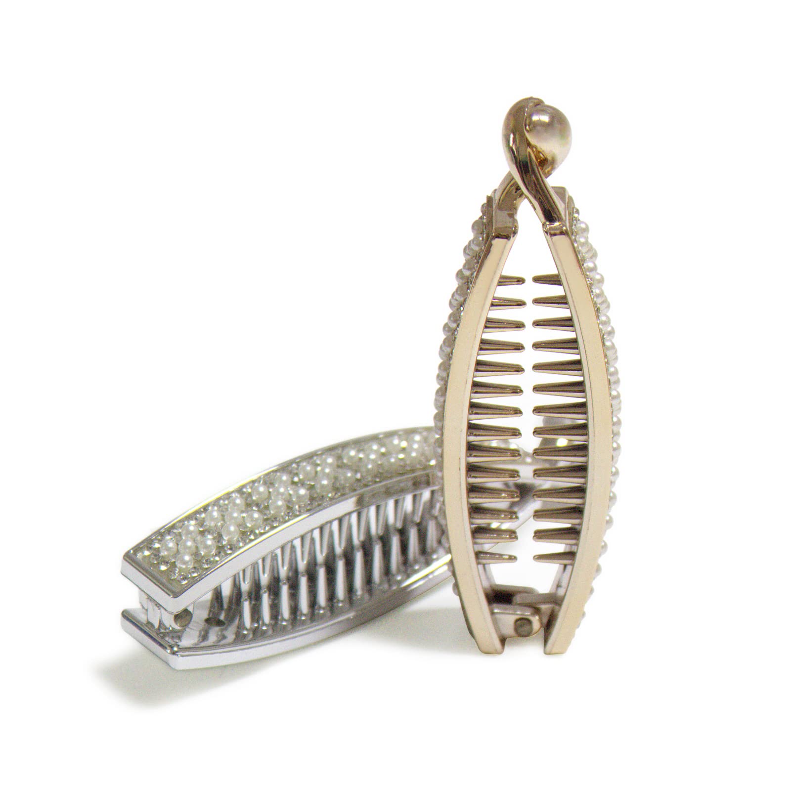 Rhinestone Acrylic Banana Hair Clips for Thick Hair - Gold & Silver Volumizing Claw Clip Barrettes for Women & Girls | Perfect for Updos, Ponytails & Everyday Hair Accessories