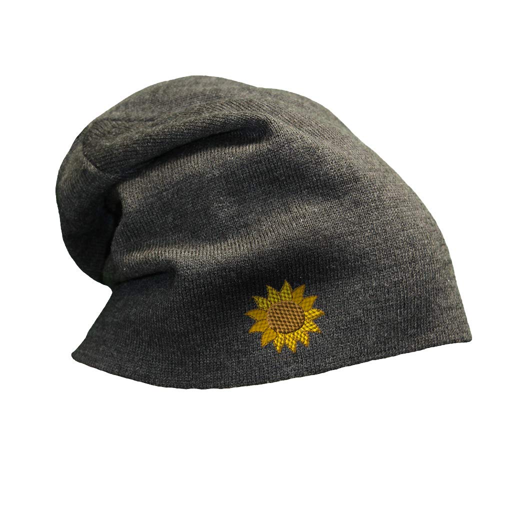 Sunflower Embroidered Slouchy Beanie for Men & Women - Soft Cotton Winter Skull Cap - Perfect for Cold Weather, Outdoor Activities & Fashion Accessories