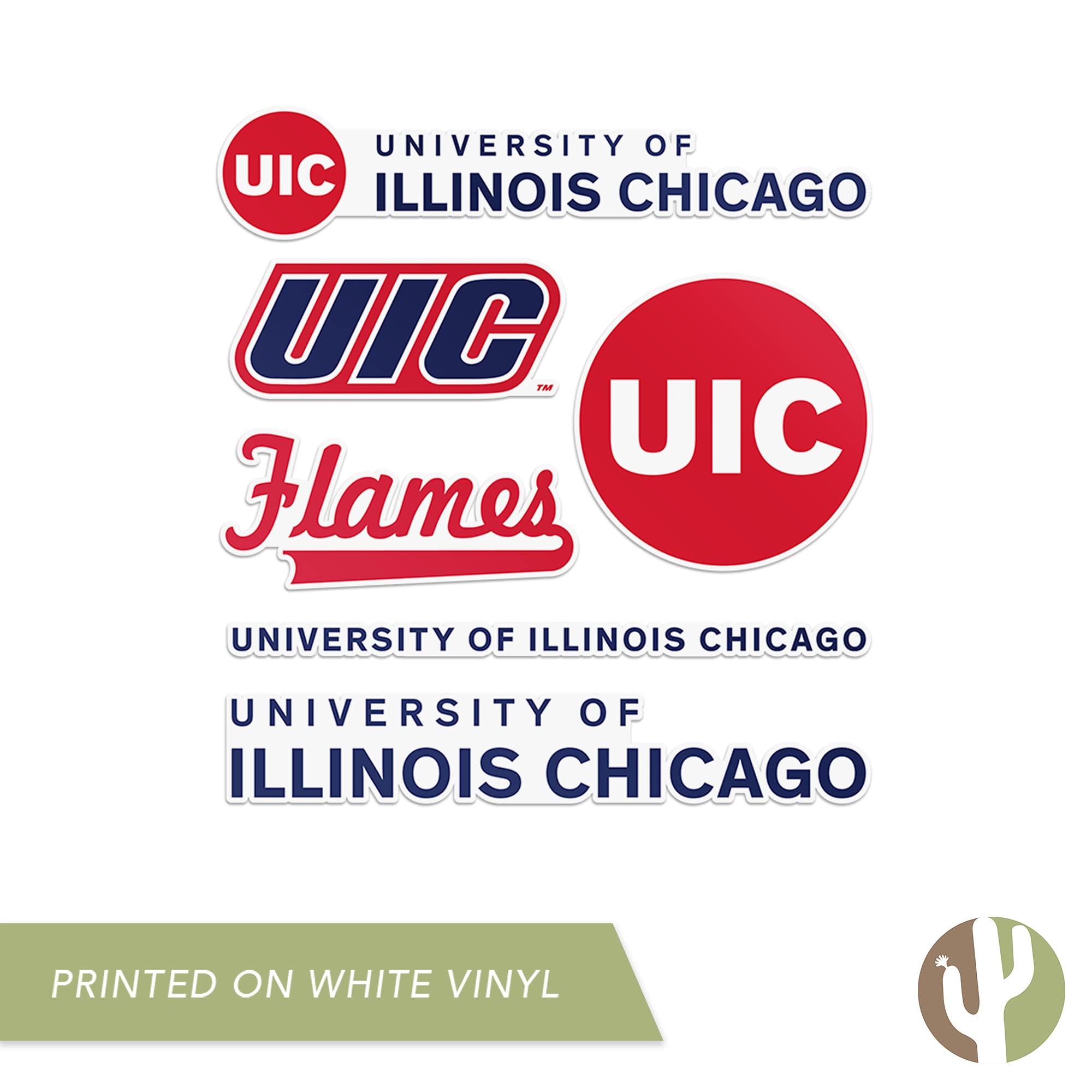University of Illinois at Chicago Flames Vinyl Decals - Desert Cactus Design for Laptop, Water Bottle, Car & Scrapbook - Durable Sticker Sheet | Perfect for School Spirit, DIY Crafts & Personalizing Accessories