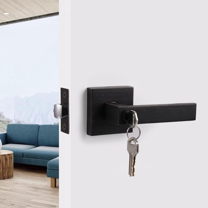 Probrico 10 Pack Keyed Entry Lever Door Handles with Lock & Different Keys - Square Locking Leverset for Front Door or Office - Heavy Duty Oil Rubbed Bronze - Right & Left Handed Installation - Perfect for Home Security, Office Privacy & Commercial Buildings