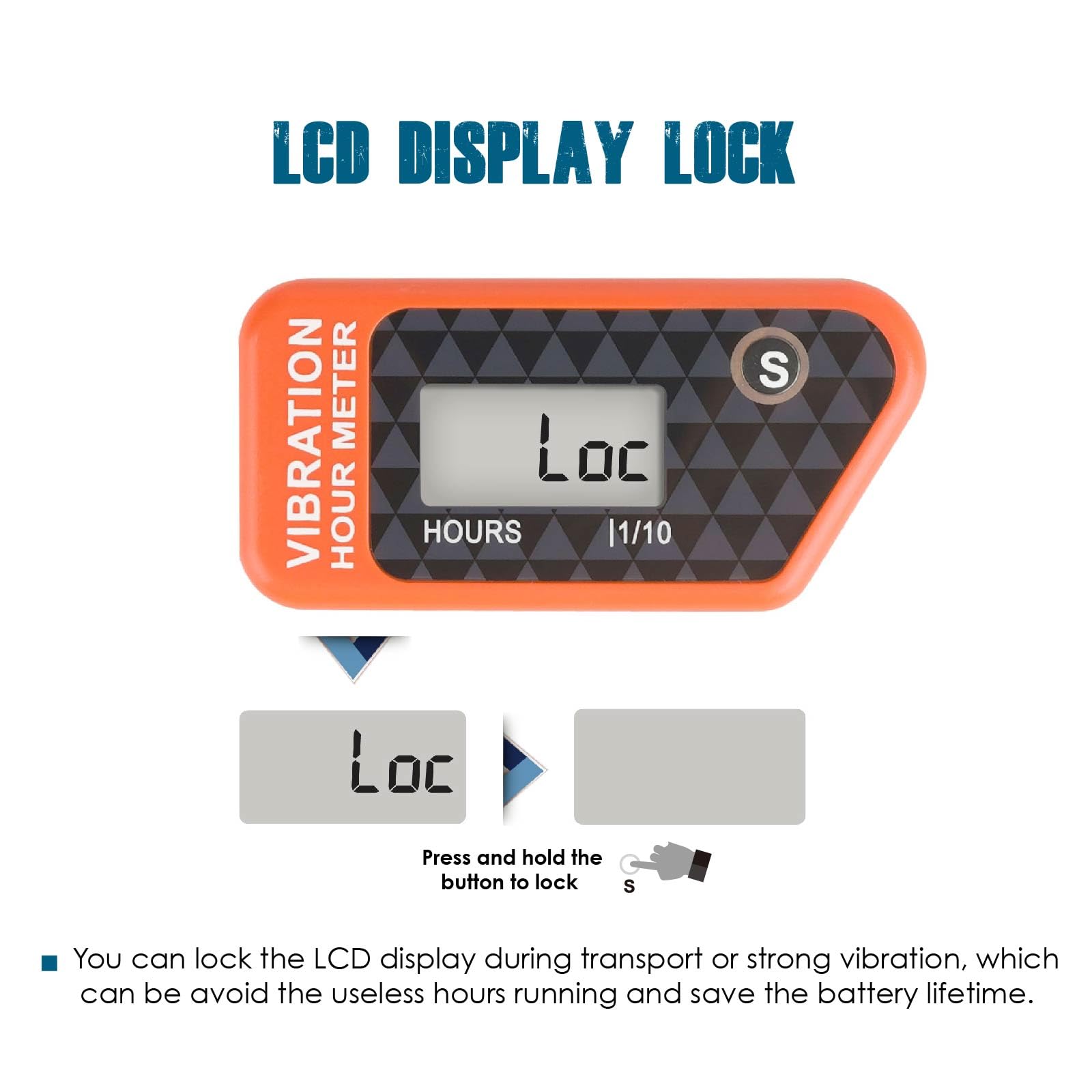 Runleader Digital Self Powered Hour Meter - Vibration Activated, Resettable Job Timer with User Lock Shutdown for Generator, Marine, ATV, Lawn Mower, Motor (Orange) | Track Engine Hours & Maintenance for Outdoor Equipment, Boats, and Vehicles