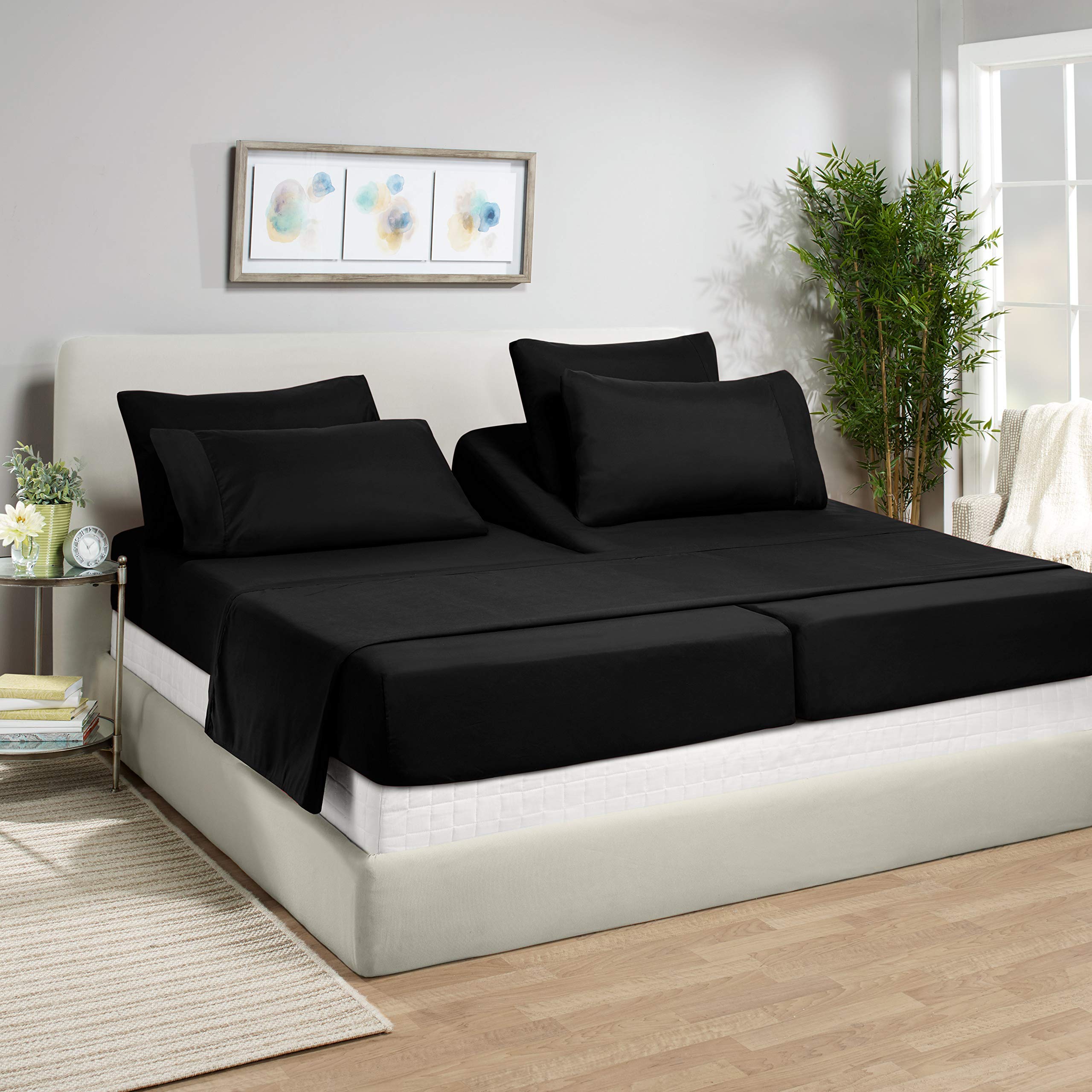 Premium 800 Thread Count 100% Cotton Split King Sheet Set - 4 Piece Bedding for Adjustable Beds with 34