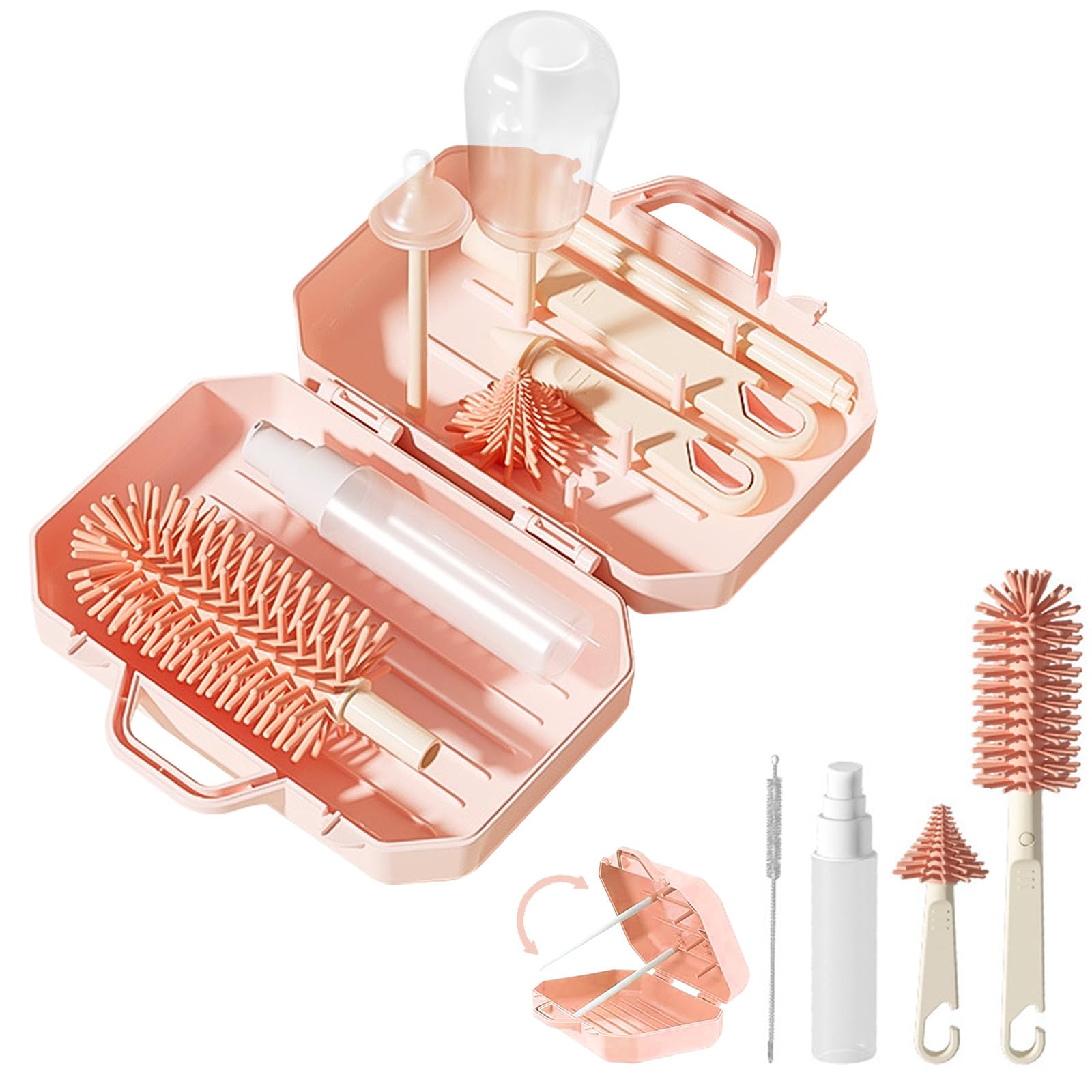 KBAKOS 6-in-1 Baby Bottle Brush Set - Silicone Cleaning Kit for Travel & Home Use
