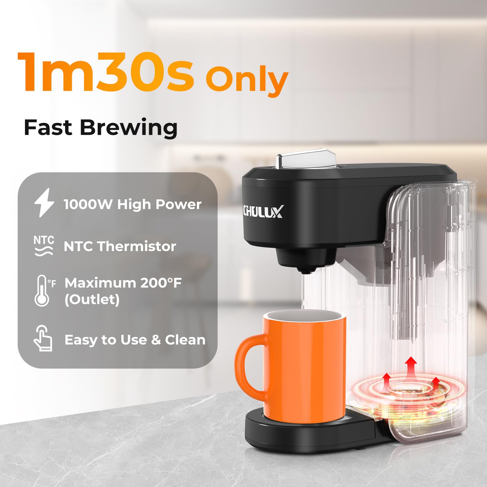 CHULUX Single Serve Coffee Maker for K-Cups & Tea Pods - Compact & Fast Brewing for Home & Office