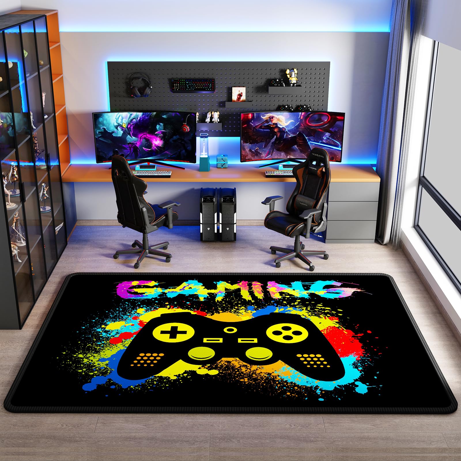 Premium Gaming Area Rug for Boys - 60x39 Inch Gamer Carpet for Game Room, Bedroom, Playroom & Living Room Decor - Soft & Durable Gaming Mat for PC, Console & VR Setup