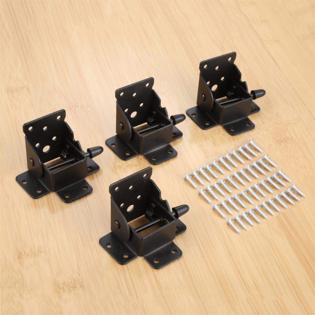 4-Pack Heavy Duty Metal Locking Folding Table Chair Leg Brackets - Spring Loaded Cabinet Hinges for Cupboard Door Furniture Hardware with Screws (Black) - Perfect for DIY Furniture Repair & Home Improvement Projects