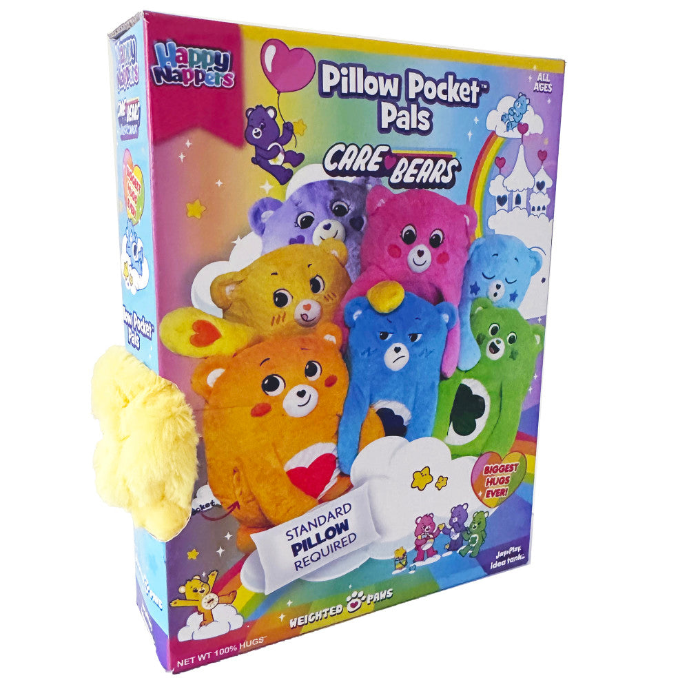 Care Bears Funshine Bear Happy Nappers Plush Pillow - Soft Cuddly Pocket Pal for Kids | Perfect for Nap Time, Travel & Bedroom Decor