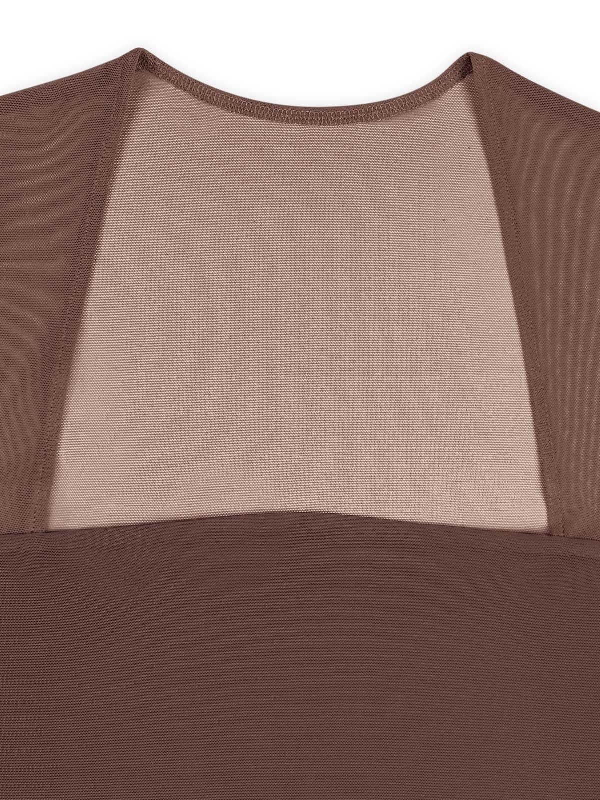 REORIA Women's Sexy Square Neck Short Sleeve Sheer Mesh Bodysuit - Double Lined Slimming Tops for Going Out & Nightlife | 2024 Trendy Clubwear, Date Night Outfit, Party Wear