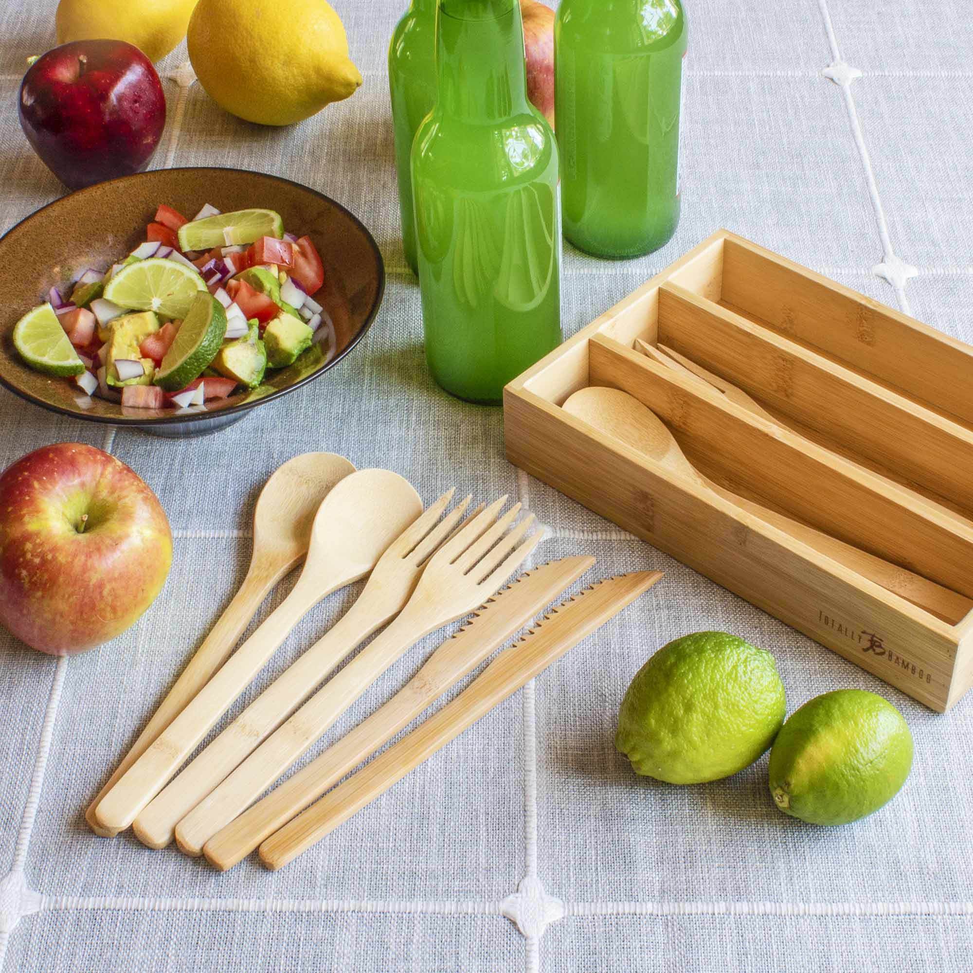 12-Piece Reusable Bamboo Cutlery Set with Travel Case | Eco-Friendly Utensils for Camping, Picnics & Zero Waste Lifestyle