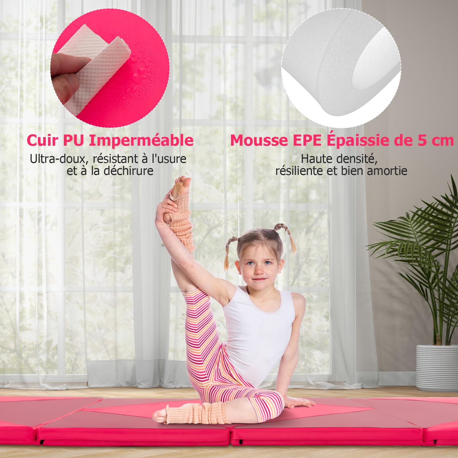 COSTWAY Thick Folding Exercise Mat, Non-Slip PU Foam Gym Mat with Handles for Yoga, Pilates, Home Workouts & Gymnastics Training - Perfect for Home Gym, Studio & Outdoor Fitness