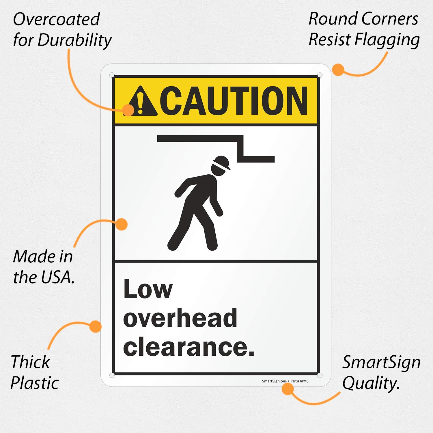 SmartSign 14 x 10 Inch ANSI Compliant 'Caution - Low Overhead Clearance' Safety Sign | 55 Mil Durable HDPE Plastic | Yellow, Black & White Digital Printing | Perfect for Warehouses, Parking Garages & Construction Sites