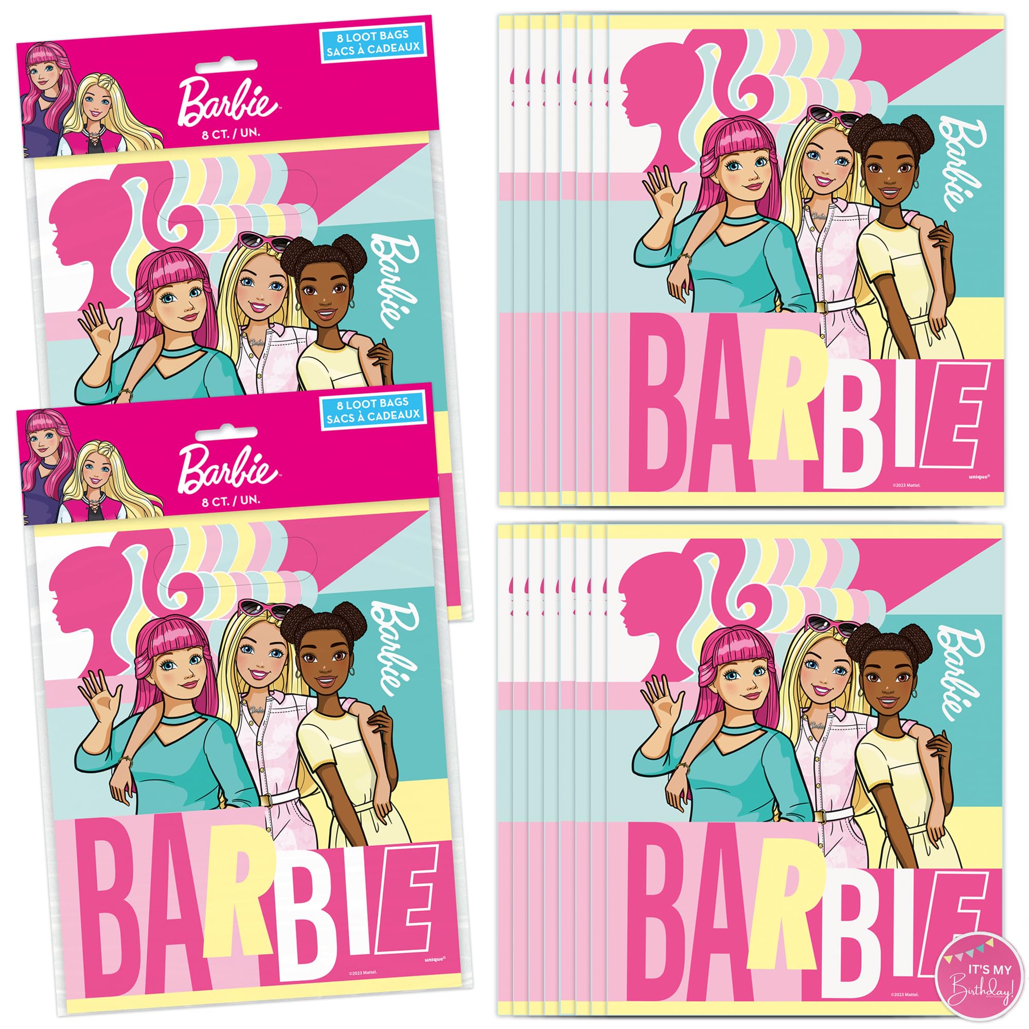 Unique Barbie Party Favor Bags - 16 Pack | Birthday Party Goodie Bags with Stickers | Perfect for Barbie Themed Birthday Parties, Baby Showers & Gift Bags