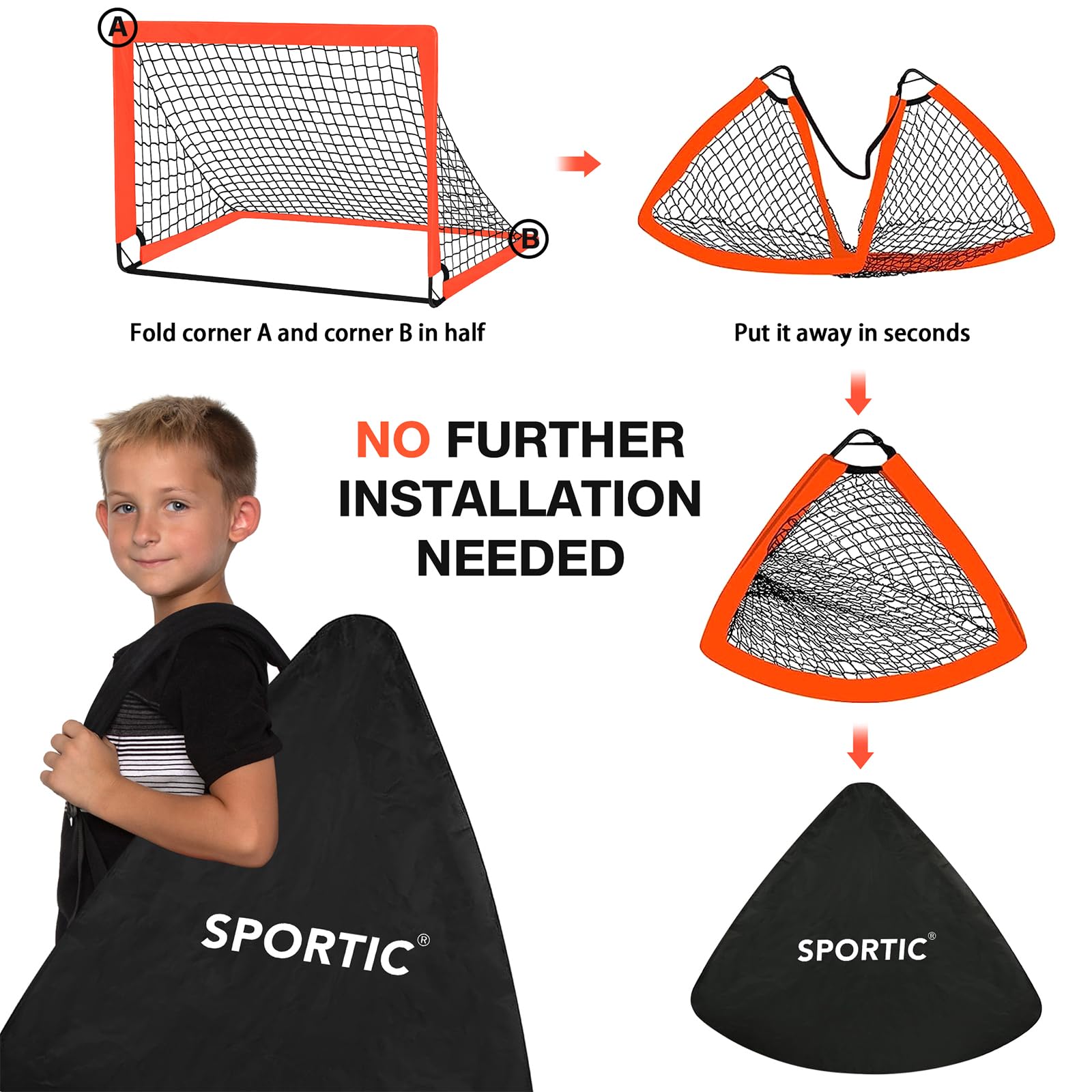2 Pack 4' x 3' Portable Soccer Goal Net Set - Pop Up Kids Practice Soccer Goals for Indoor & Outdoor Use with Carrying Bag & Ground Pegs - Perfect for Backyard, Field, Court, Training & Youth Soccer Games