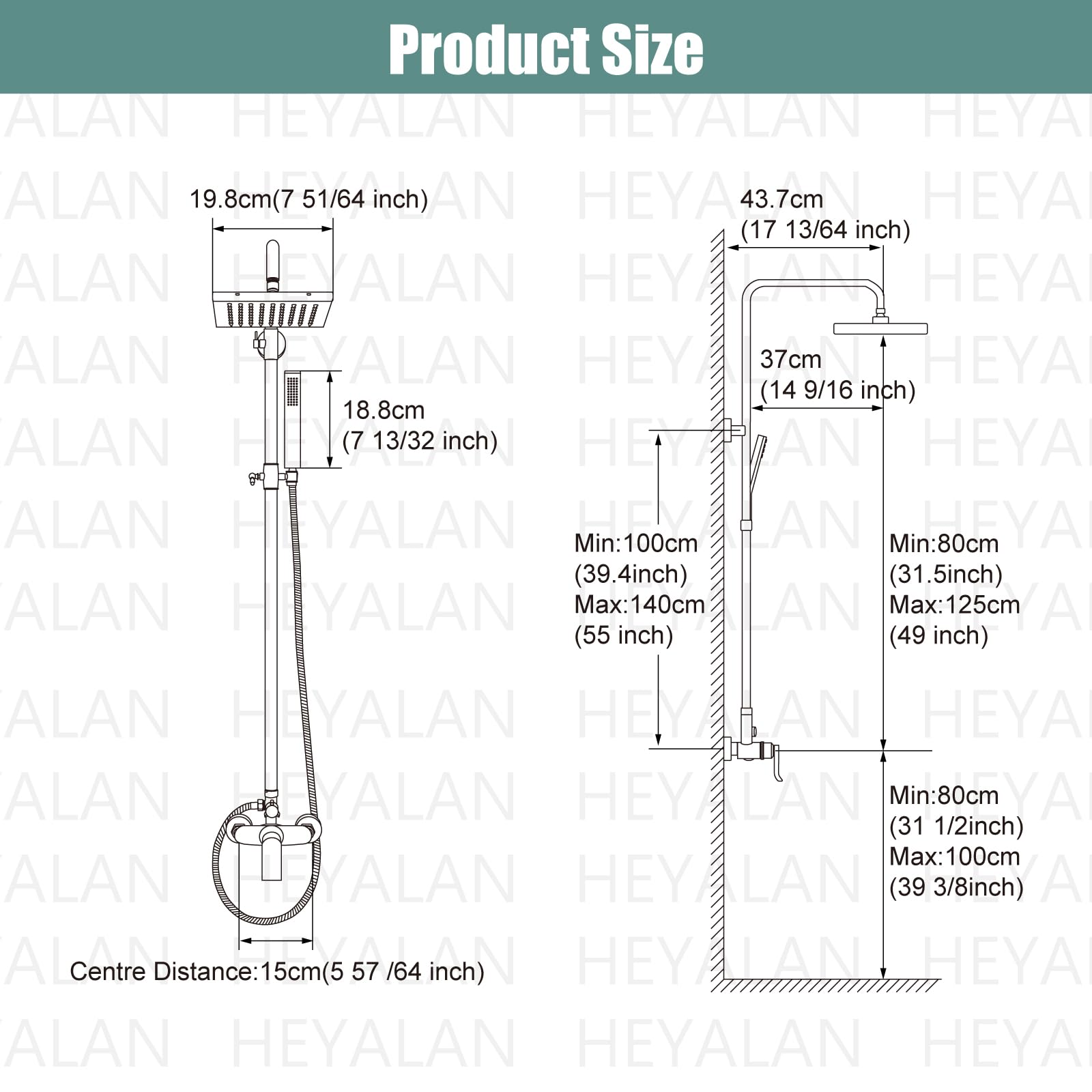 Matte Black Exposed Shower System - 8 Inch Square Rainfall Shower Head with Adjustable Handheld Sprayer - Dual Function Wall Mount Bathroom Faucet Set for Modern Home & Spa Experience