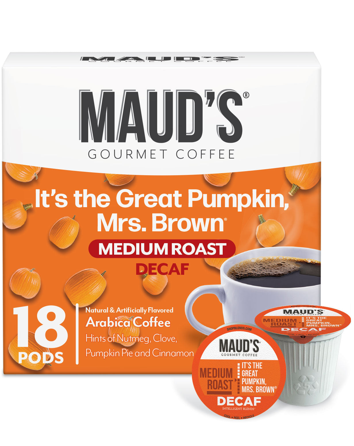 Premium Decaf Pumpkin Spice Coffee Pods by Maud's - Rich Flavor, Low Acid, K-Cup Compatible - Perfect for Cozy Fall Mornings & Holiday Gatherings