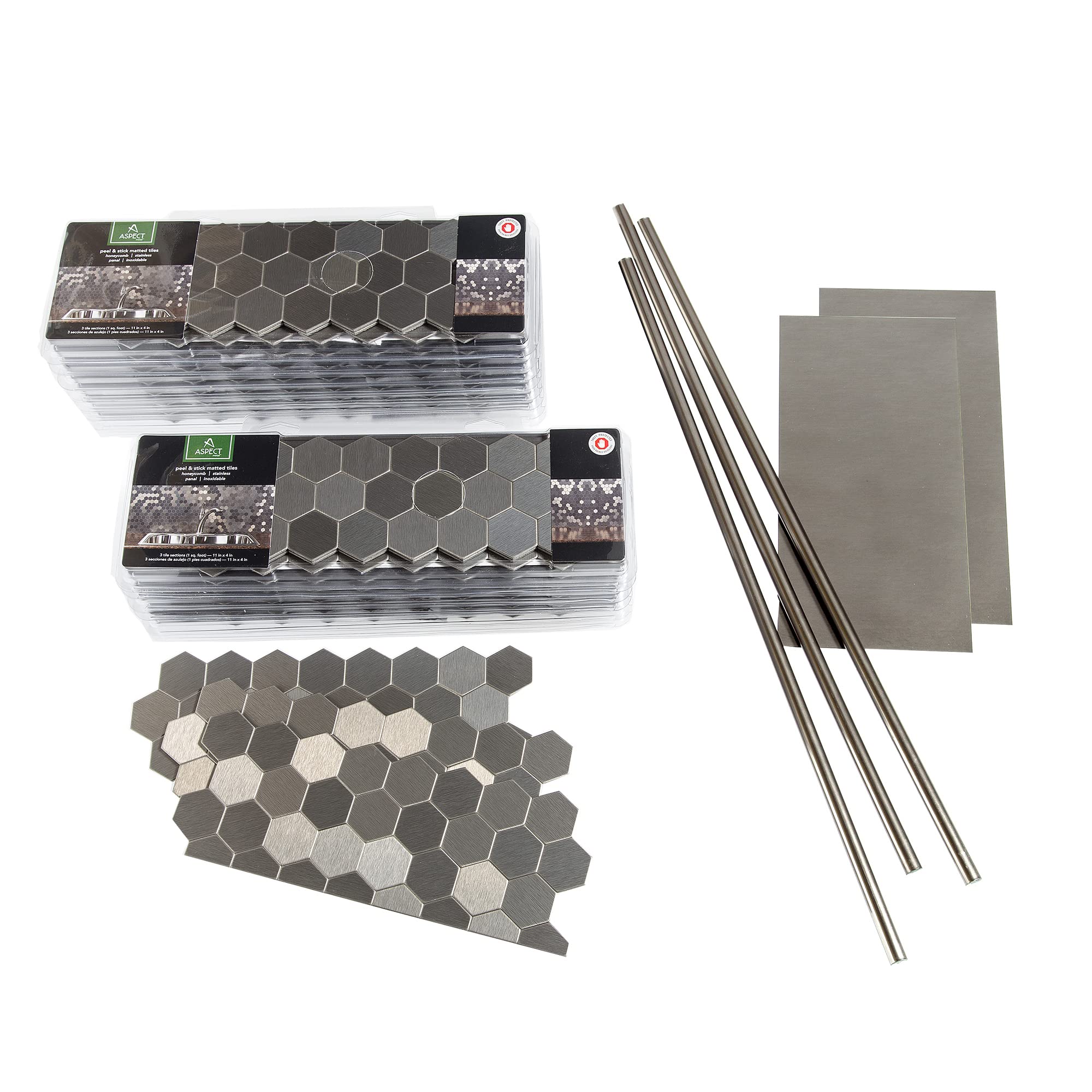 Honeycomb Stainless Steel Peel and Stick Backsplash Tile Kit - Matte Metal Finish (15 Sq Ft) - Easy DIY Kitchen & Bathroom Wall Tile Upgrade for Modern Homes