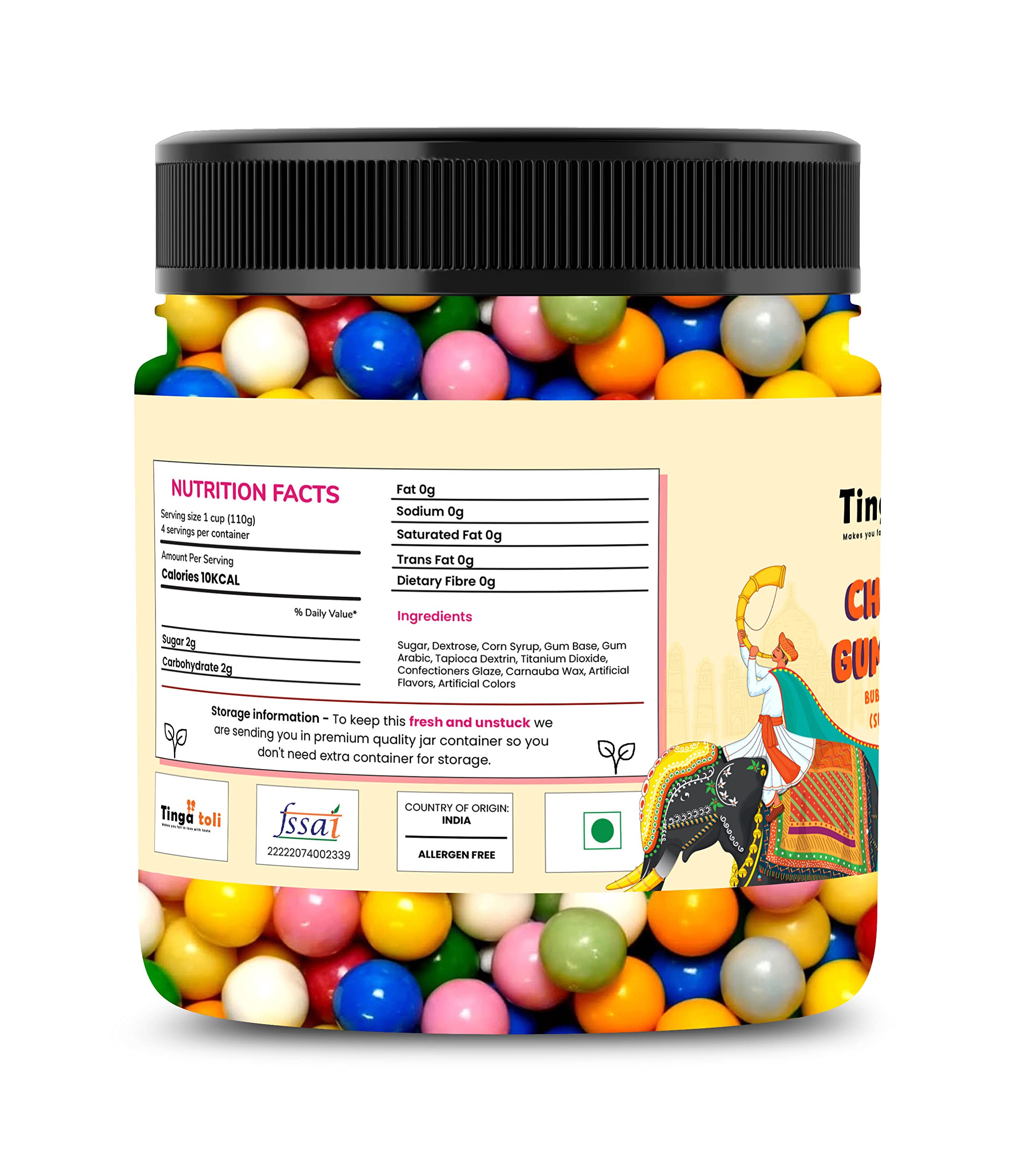 TINGA TOLI Sugar Coated Chewing Gum Balls - Assorted Bubble Gum Flavors Candy (100g Jar Pack) - Perfect for Parties, Gifts & Office Snacks